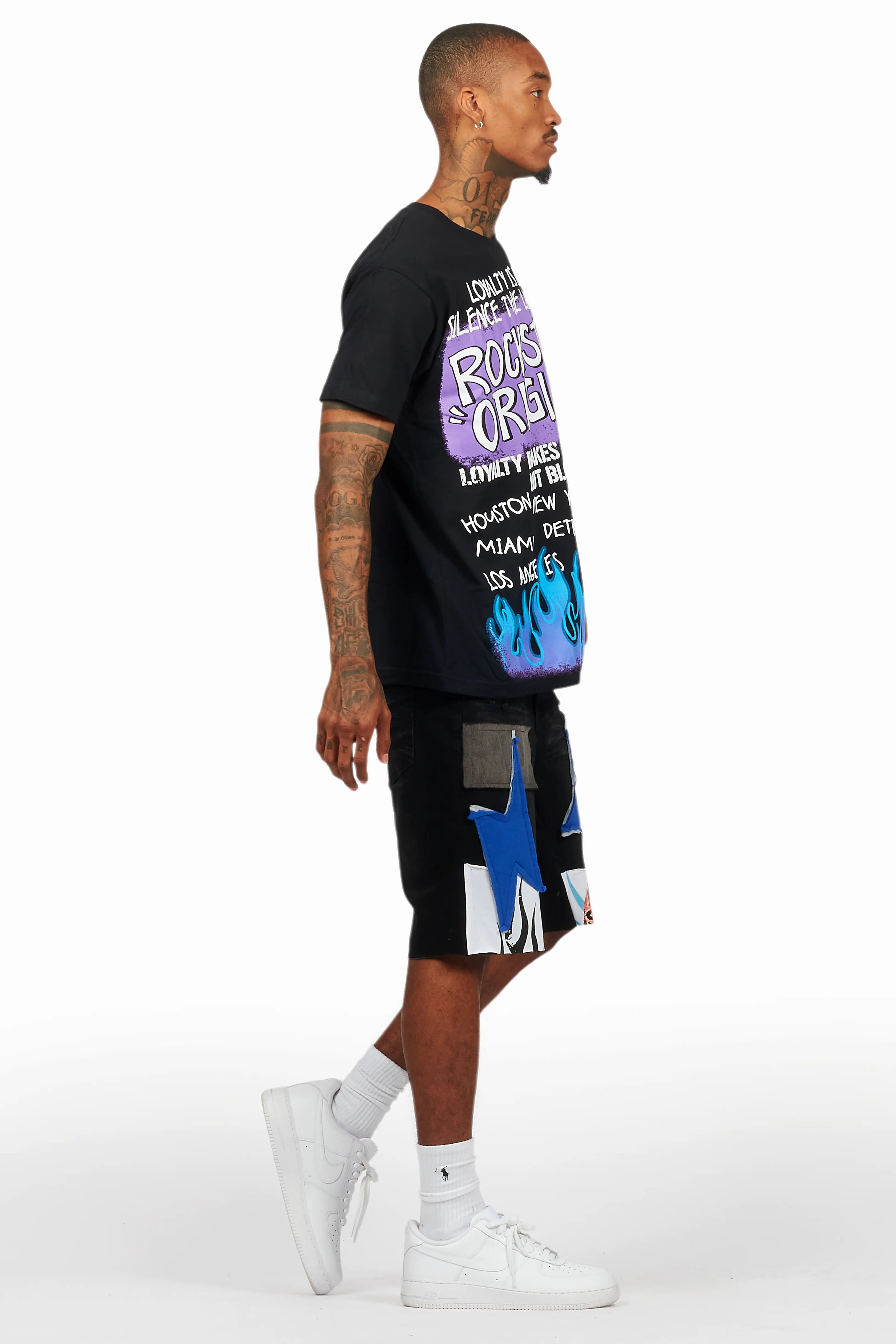 Beno Black T-Shirt/Denim Short Set