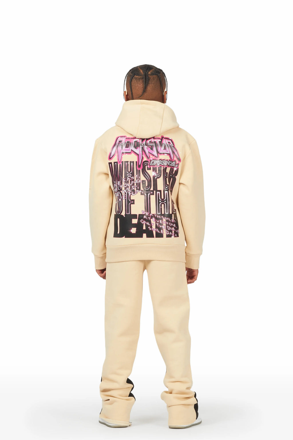 Boys Obern Beige/Black Hoodie Stacked Flare Track Set