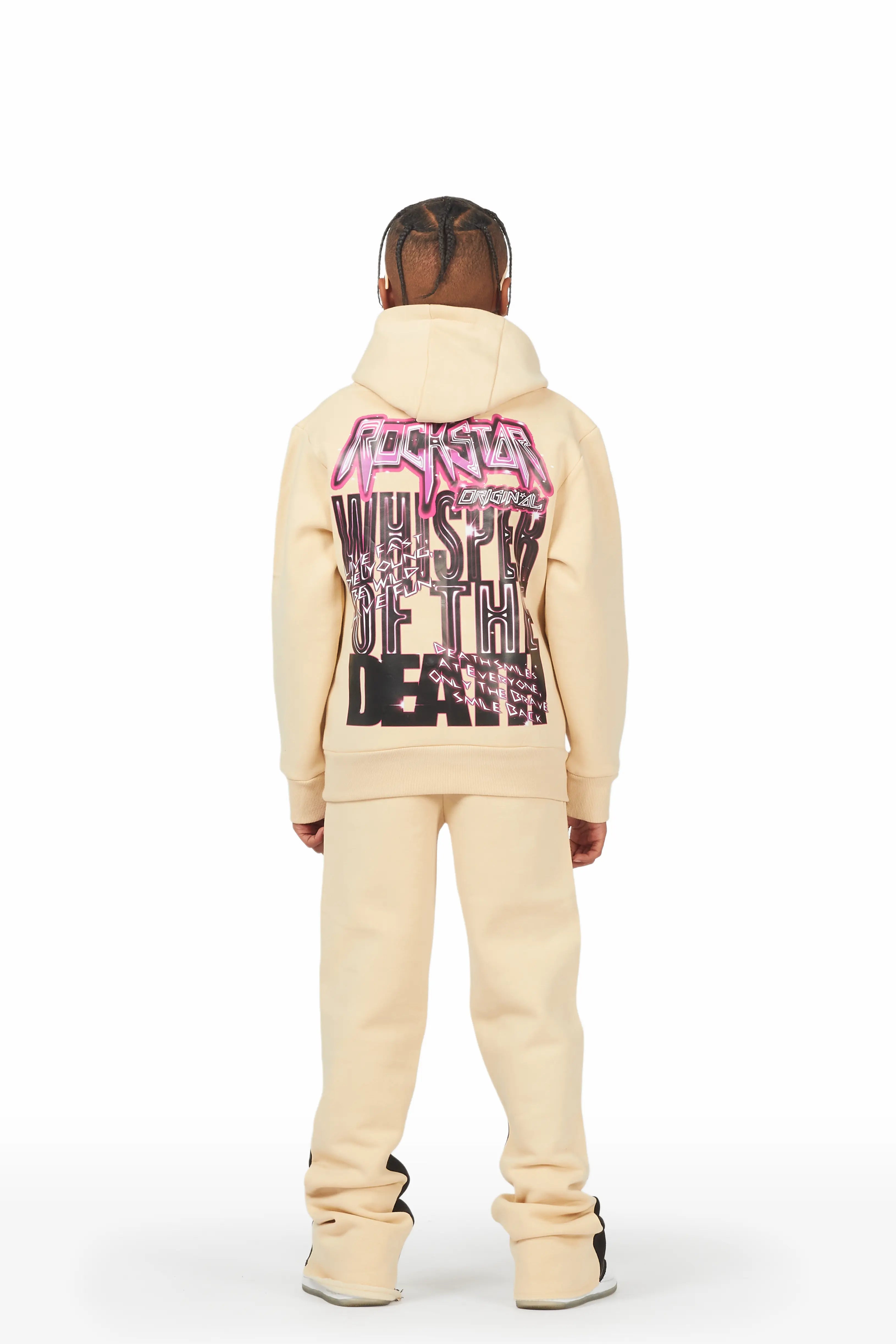 Boys Obern Beige/Black Hoodie Stacked Flare Track Set