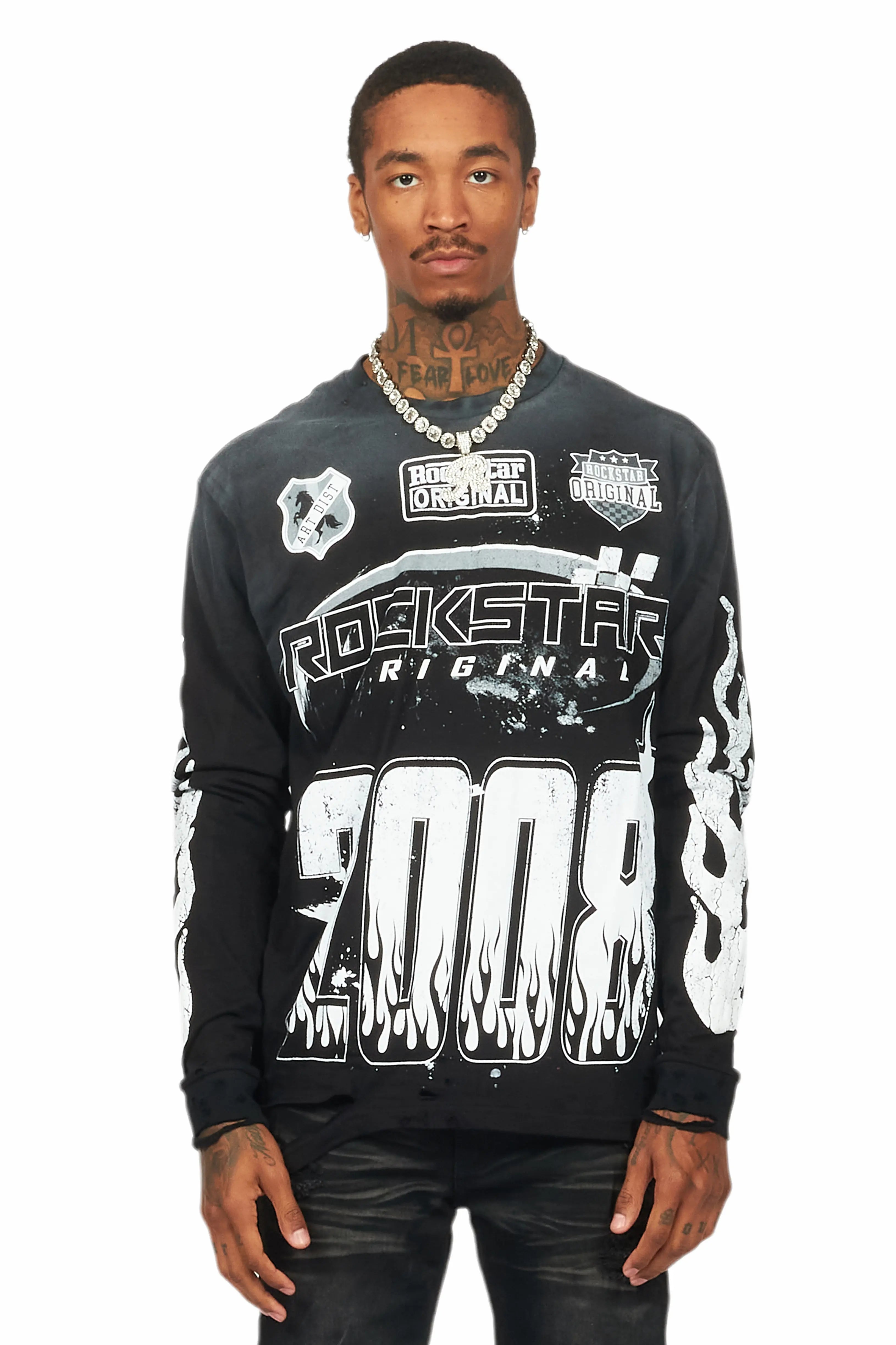Amos Black/White Long Sleeve Graphic T-Shirt