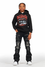 Boys Petrus Black Stacked Flare Jean