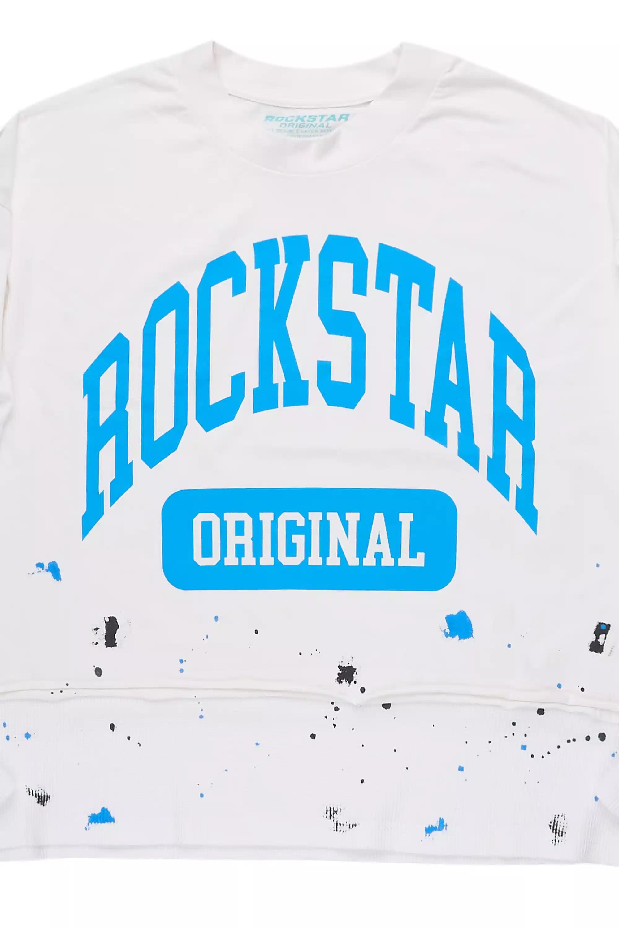 Rainer White/Blue Boxy Crop Double Layer Tee