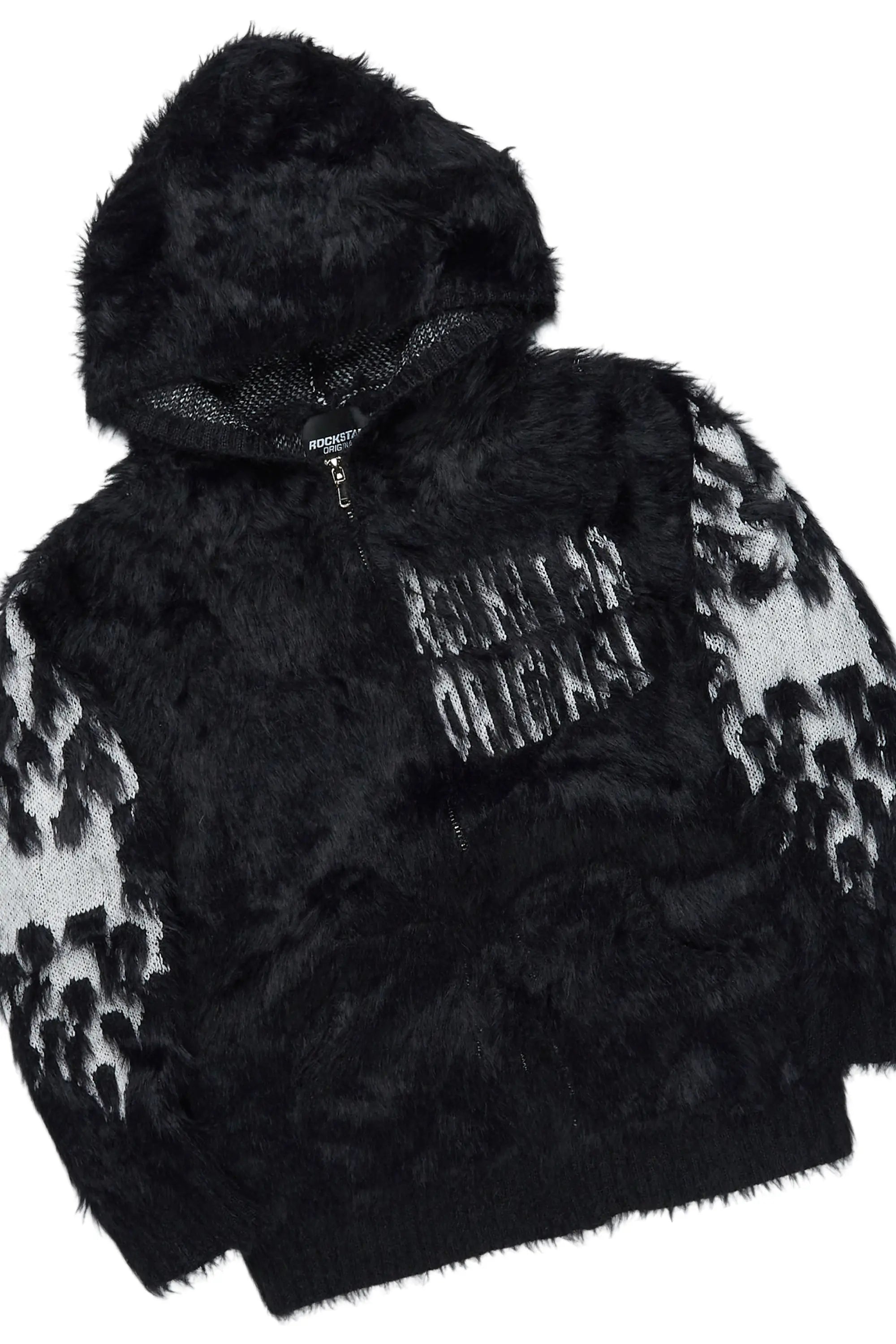 Boys Toshio Black Stacked Flare Knitted Mohair Track Set