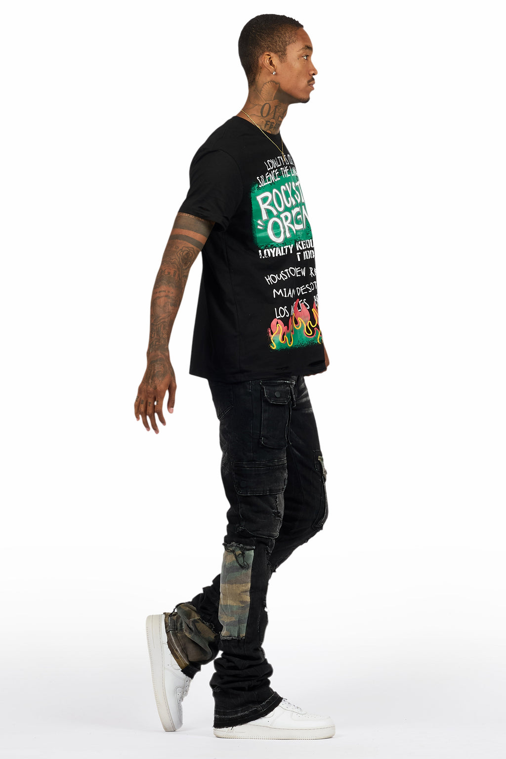 Beno Black T-Shirt/Super Stacked Flare Jean Bundle