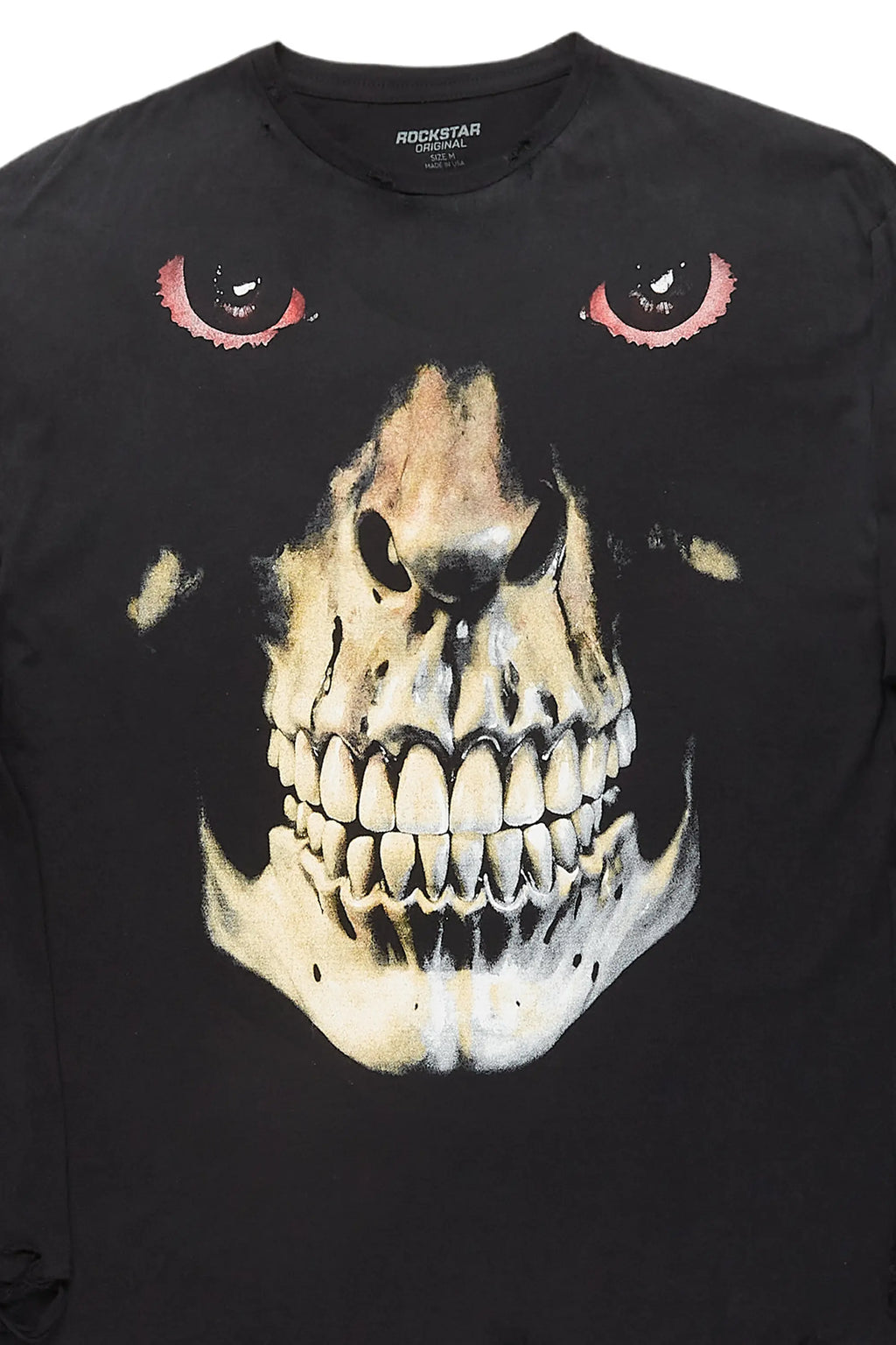 Dunebi Black Long Sleeve Distressed Graphic T-Shirt