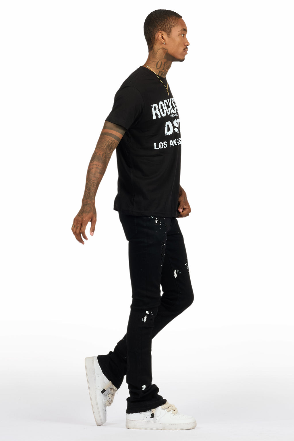 Lake Black/White T-Shirt/Dag Stacked Flare Jean Set