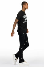Lake Black/White T-Shirt/Dag Stacked Flare Jean Set