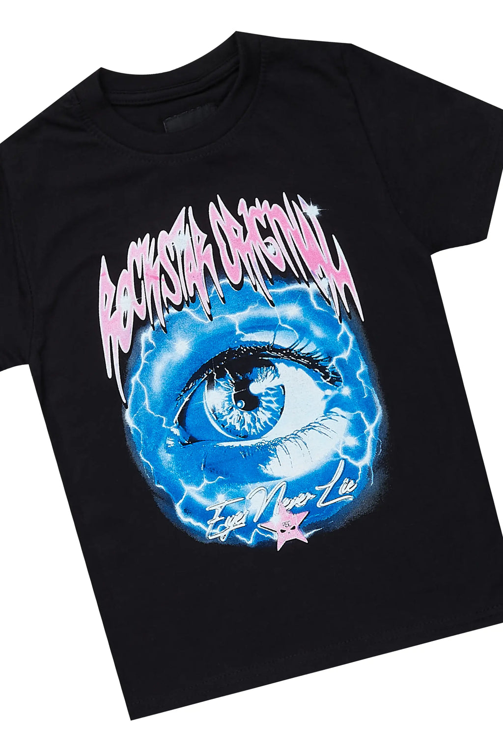 Girls Pellie Black T-Shirt/Stacked Flare Jean Set