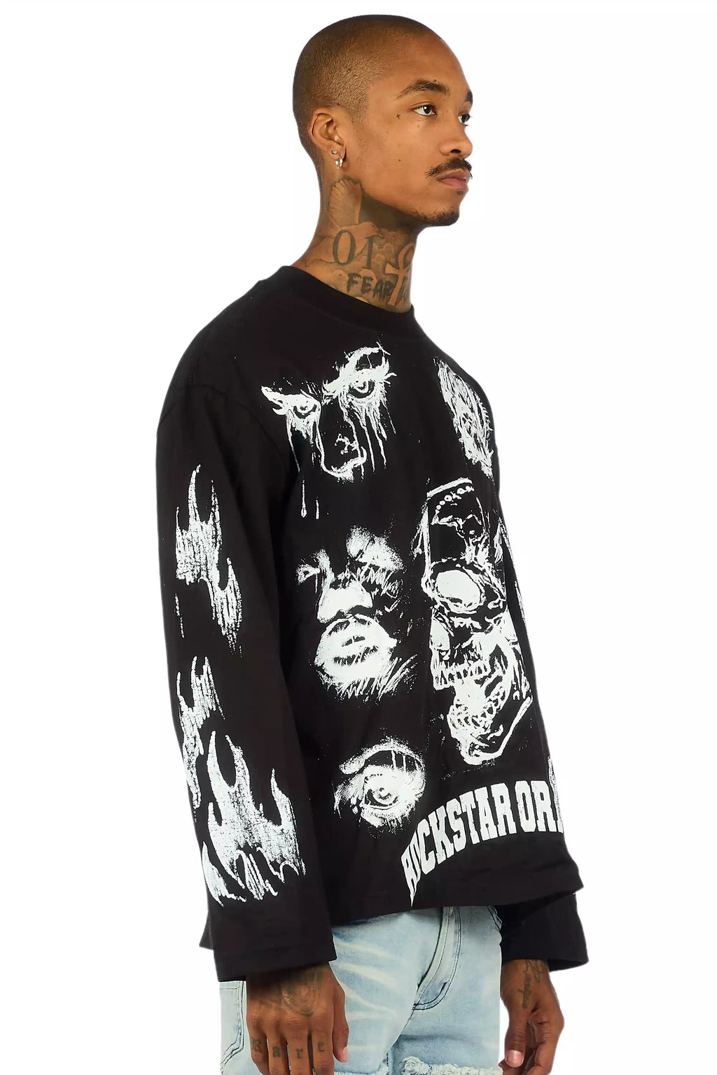 Malikye Black/White Oversized Long Sleeve Graphic T-Shirt