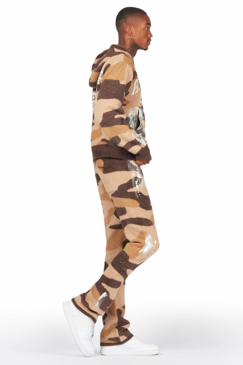 Salim Camo Brown Stacked Flare Knitted Mohair Track Set