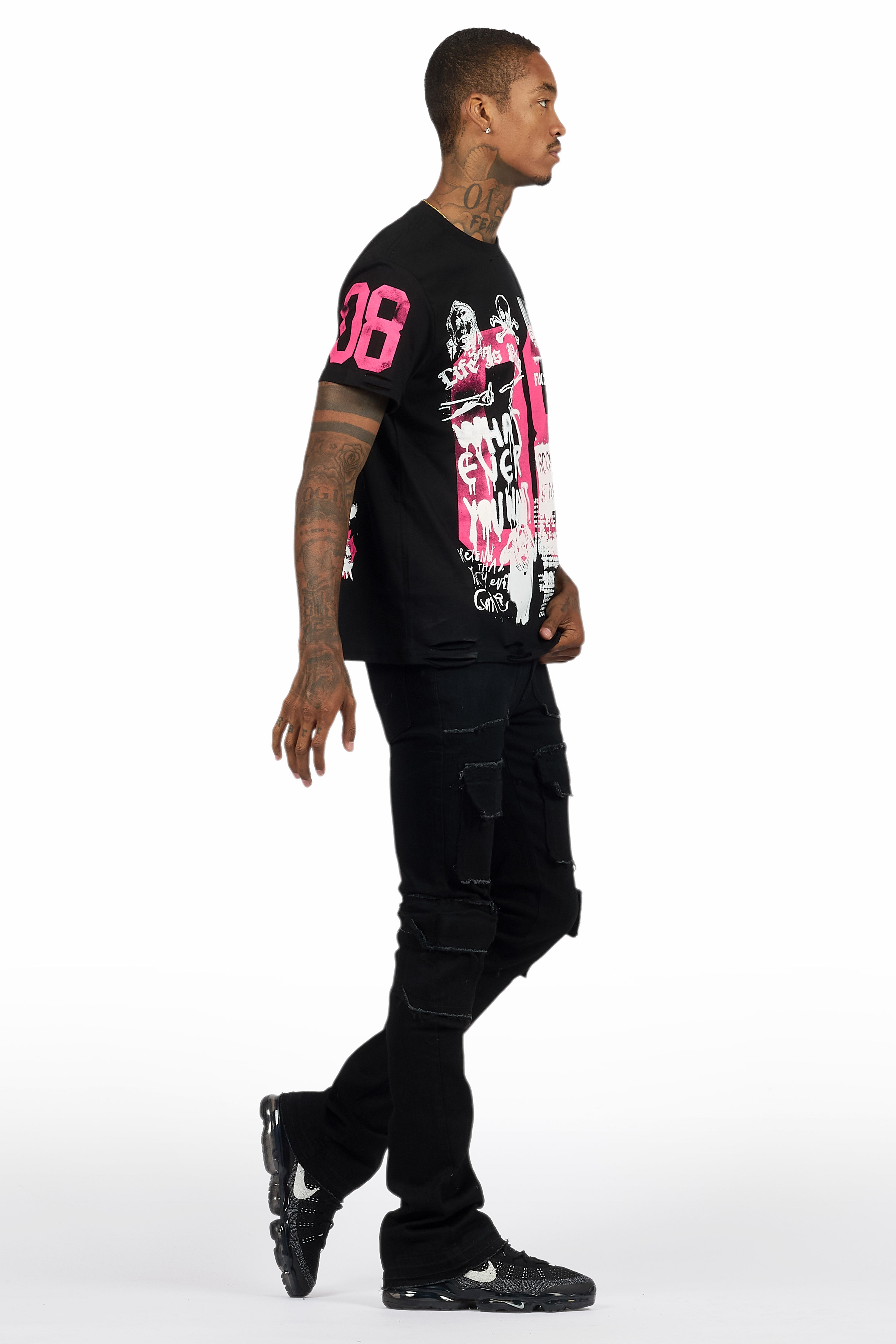 Grill Black T-Shirt/Stacked Flare Cargo Jean