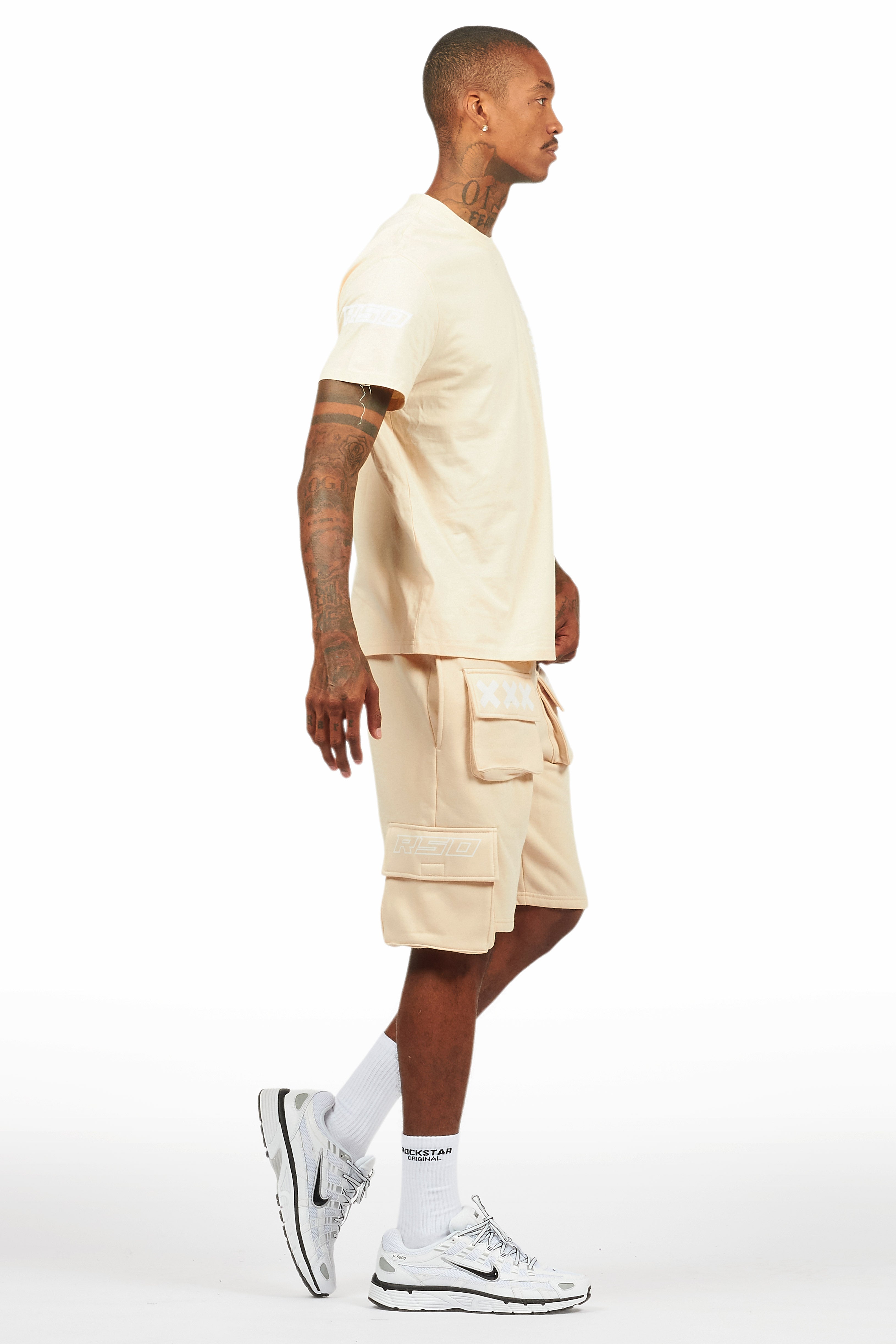 Jash Beige/White Short Set