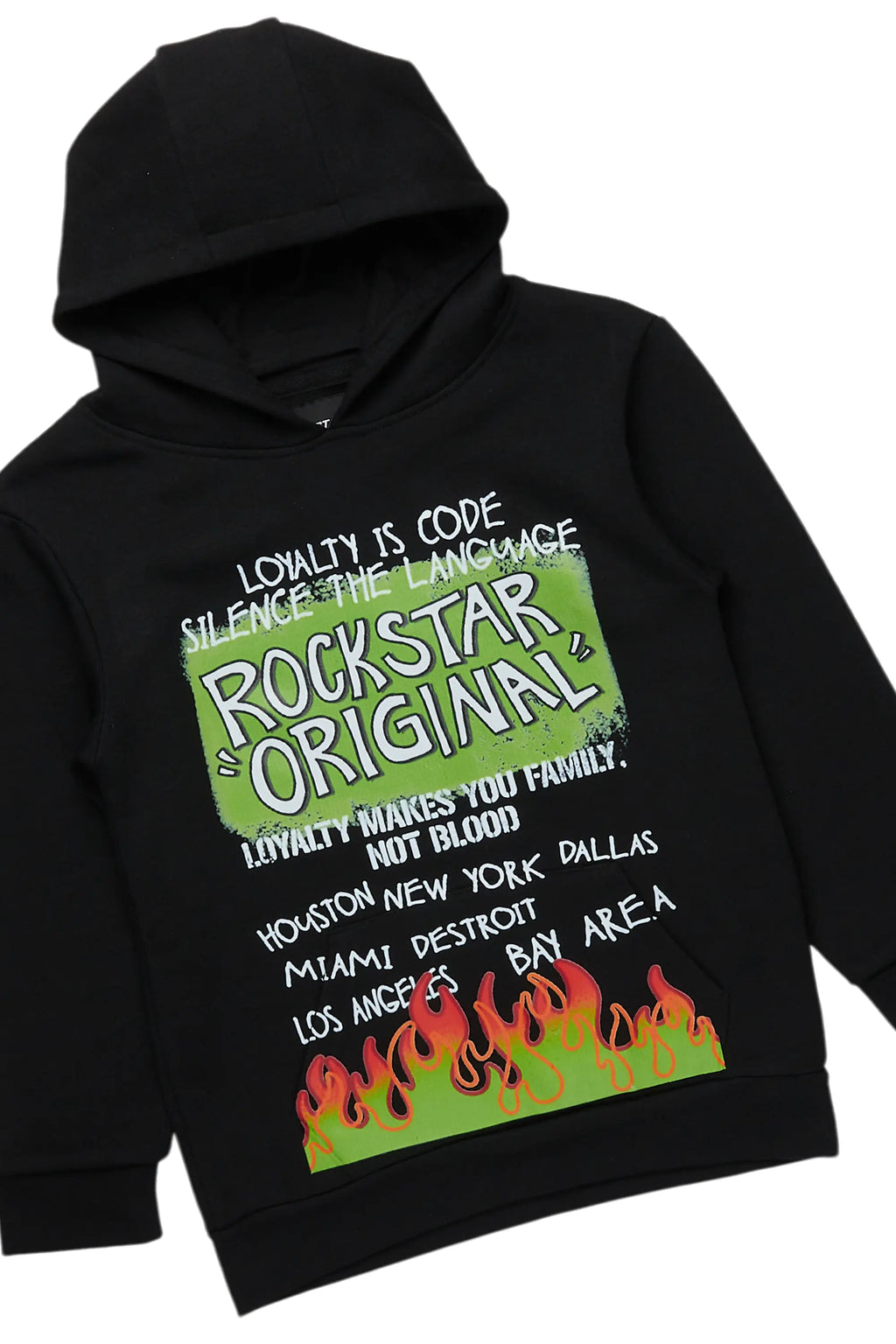 Boys Beno Black Hoodie/Stacked Flare Jean Set