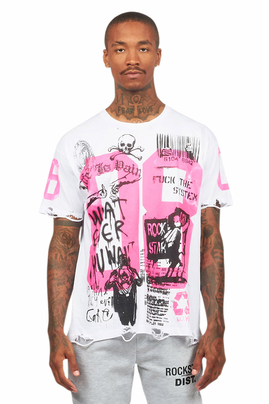 Grill White/Pink Graphic Oversized T-Shirt