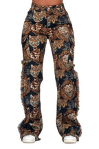 Khadiyah Black Animal Print Tapestry Stacked Pant