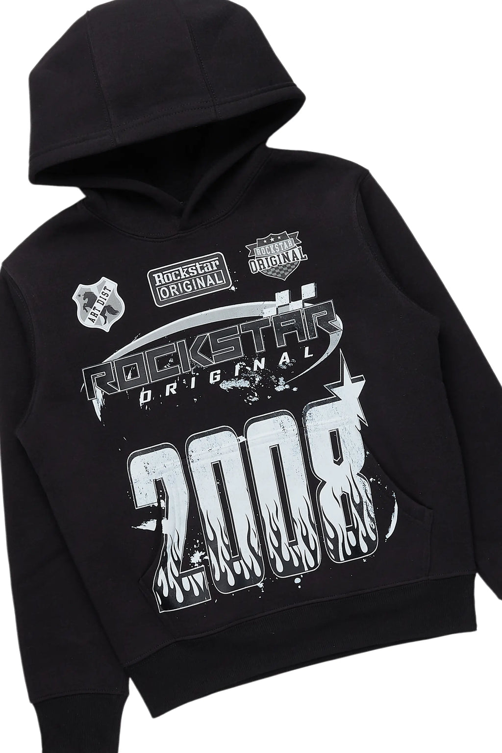 Boys Amos Jet Black Hoodie/Stacked Flare Jean Set