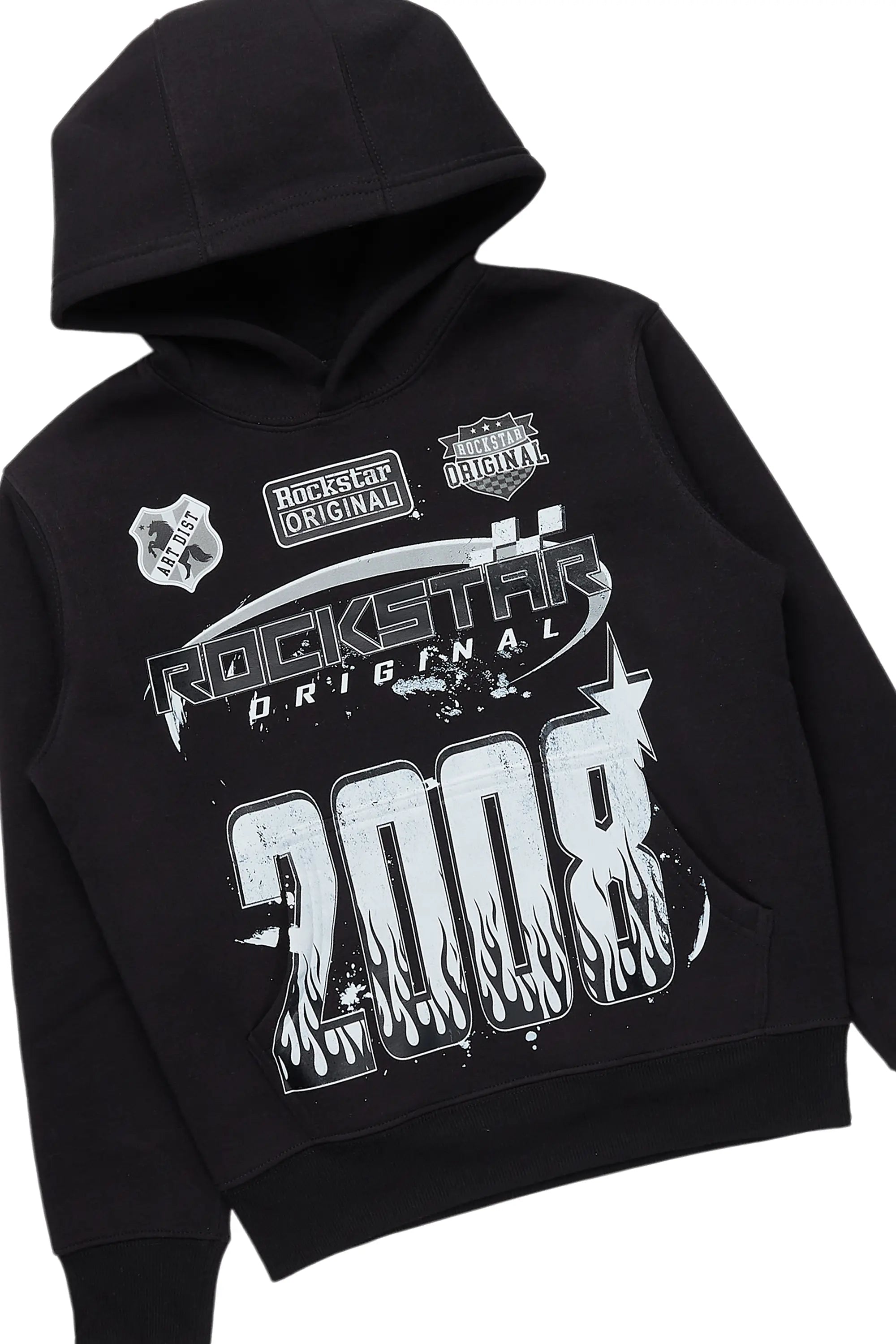 Boys Amos Jet Black Hoodie/Stacked Flare Jean Set