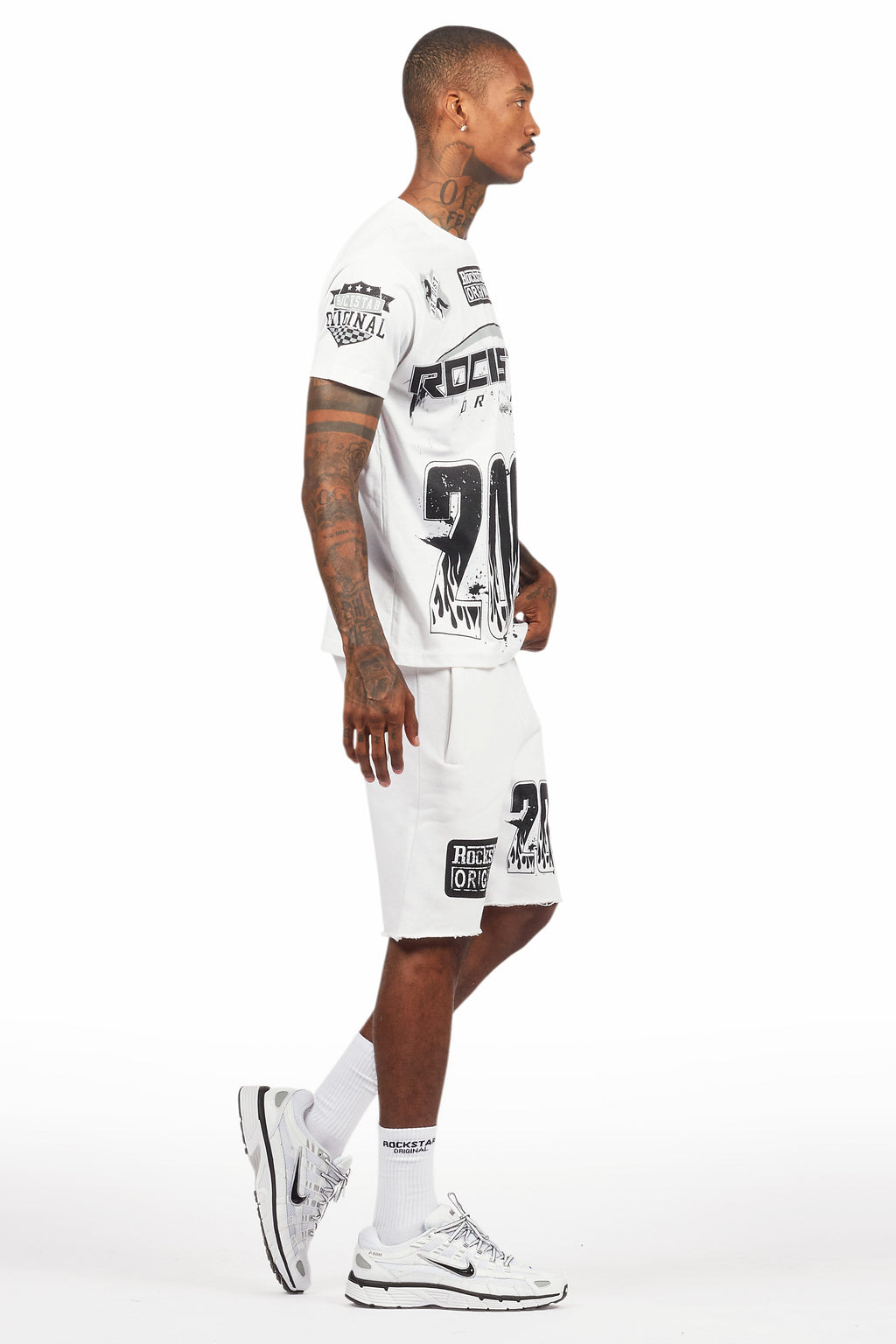 Amos White T-Shirt/Raw Edge Short Set