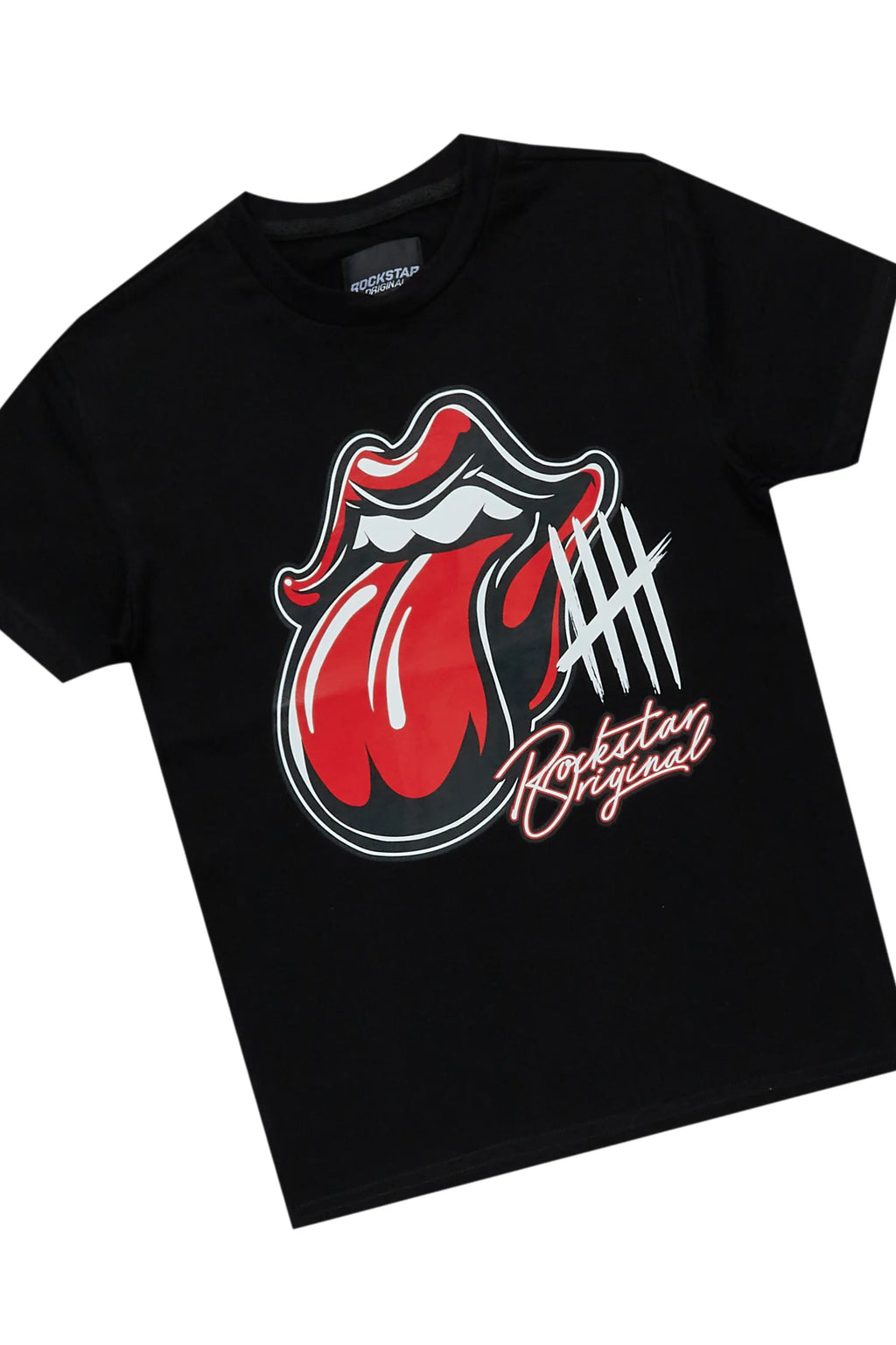 Girls Luna Black/Red T-Shirt/Stacked Flare Jean Set