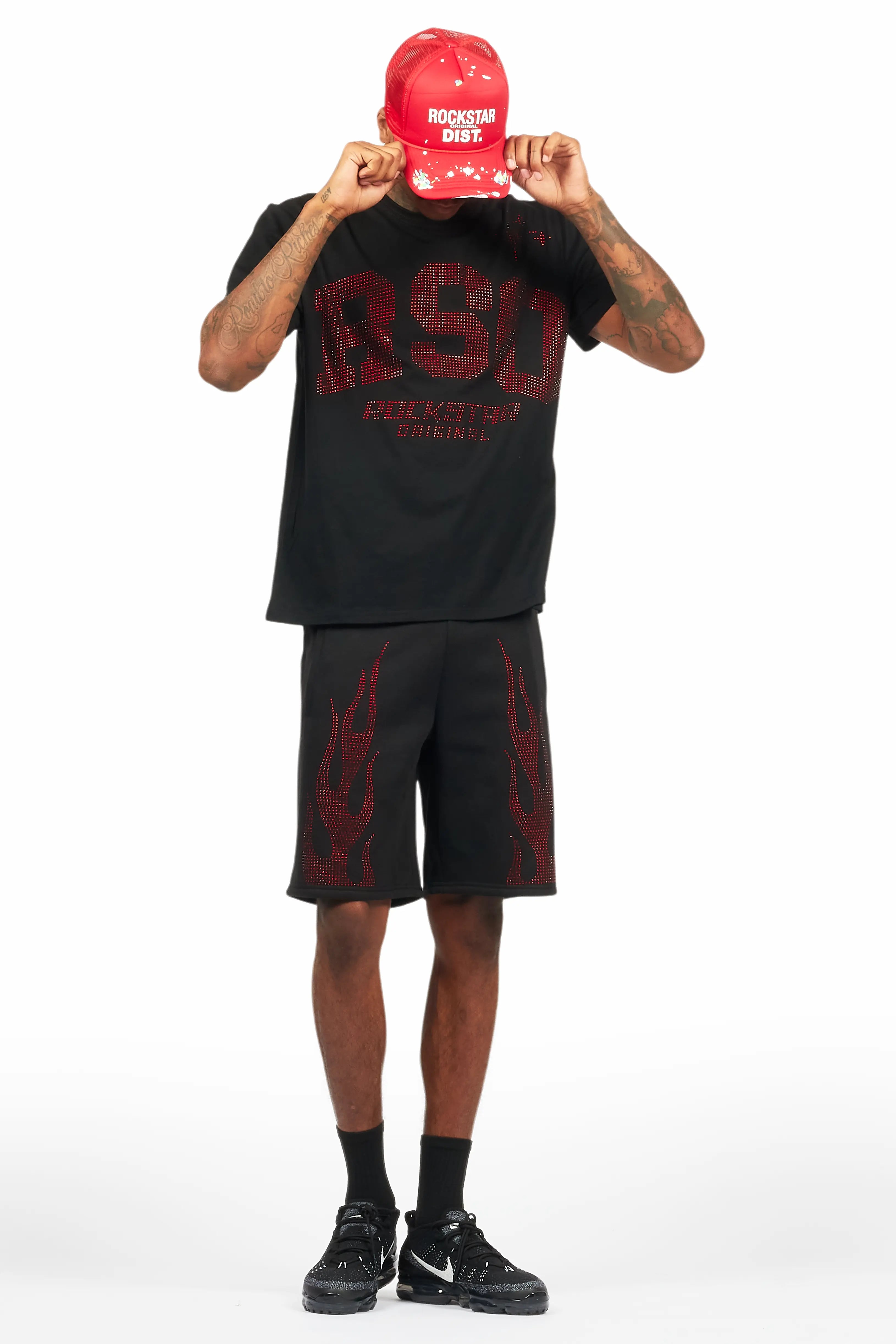 Bellamy Black/Red Rhinestone Tee Short Set