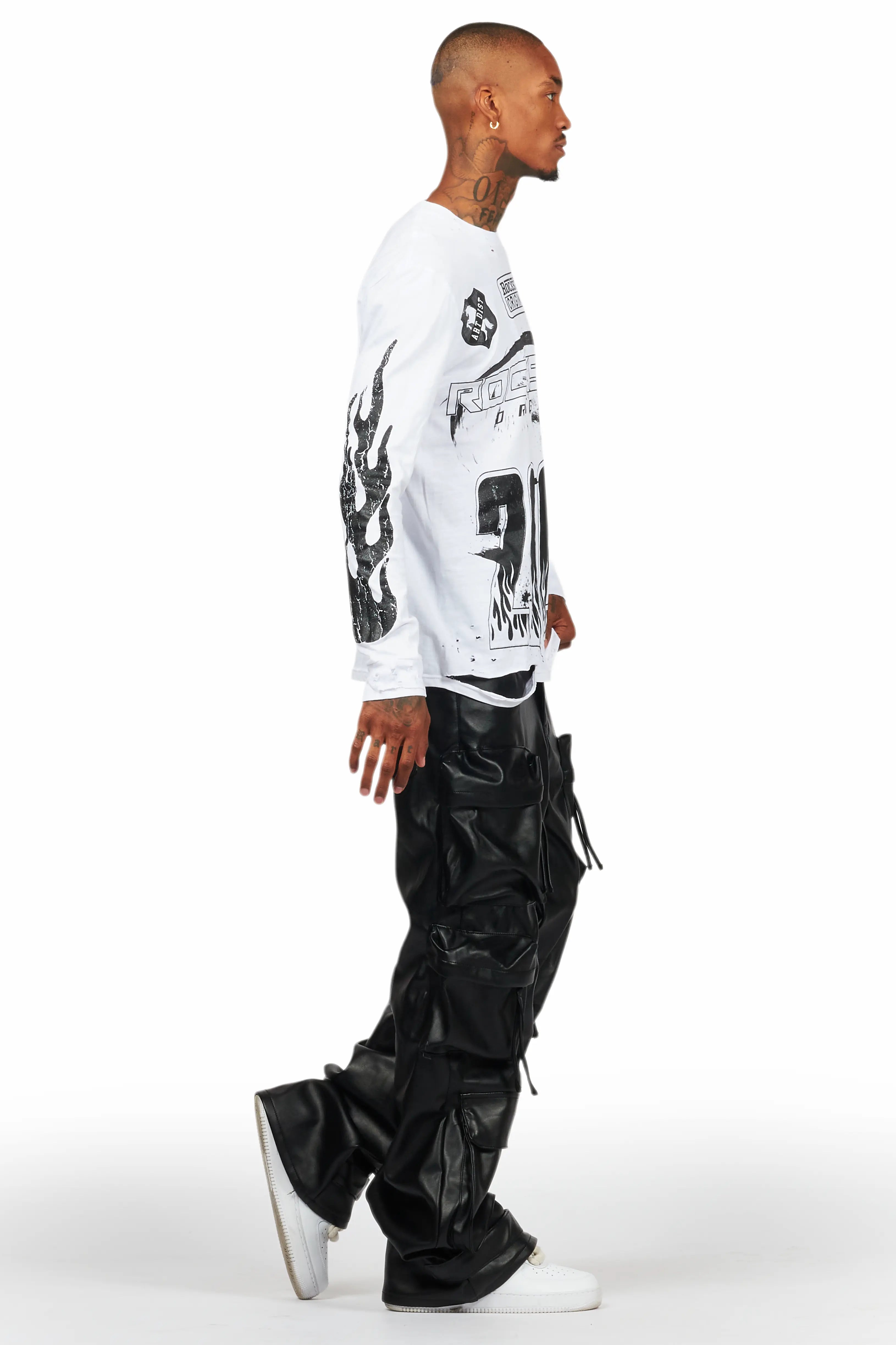 Amos White/Black Long Sleeve Graphic T-Shirt