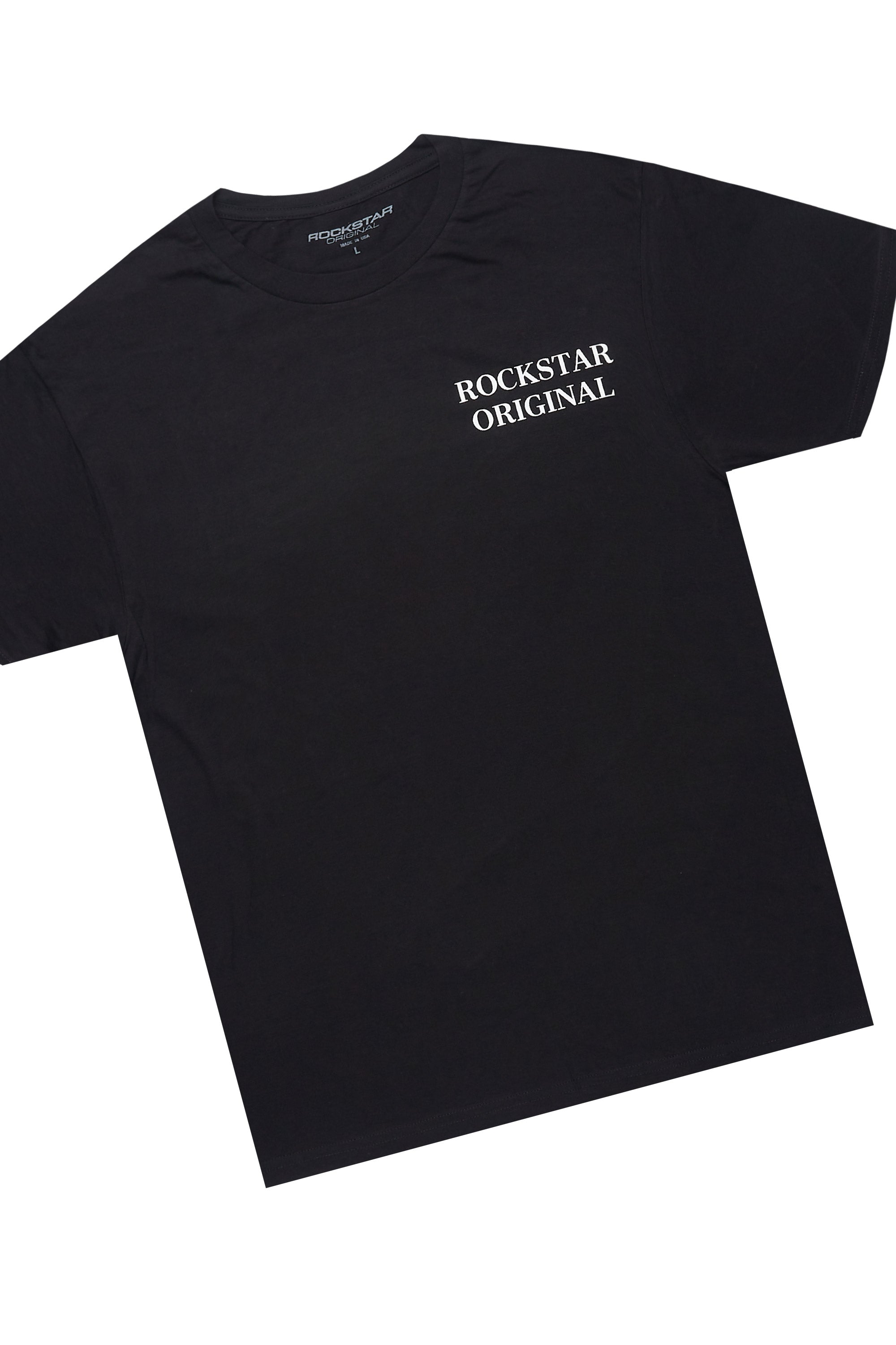 Drako Black/White Oversized Graphic T-Shirt/Dag Stacked Flare Jean Set