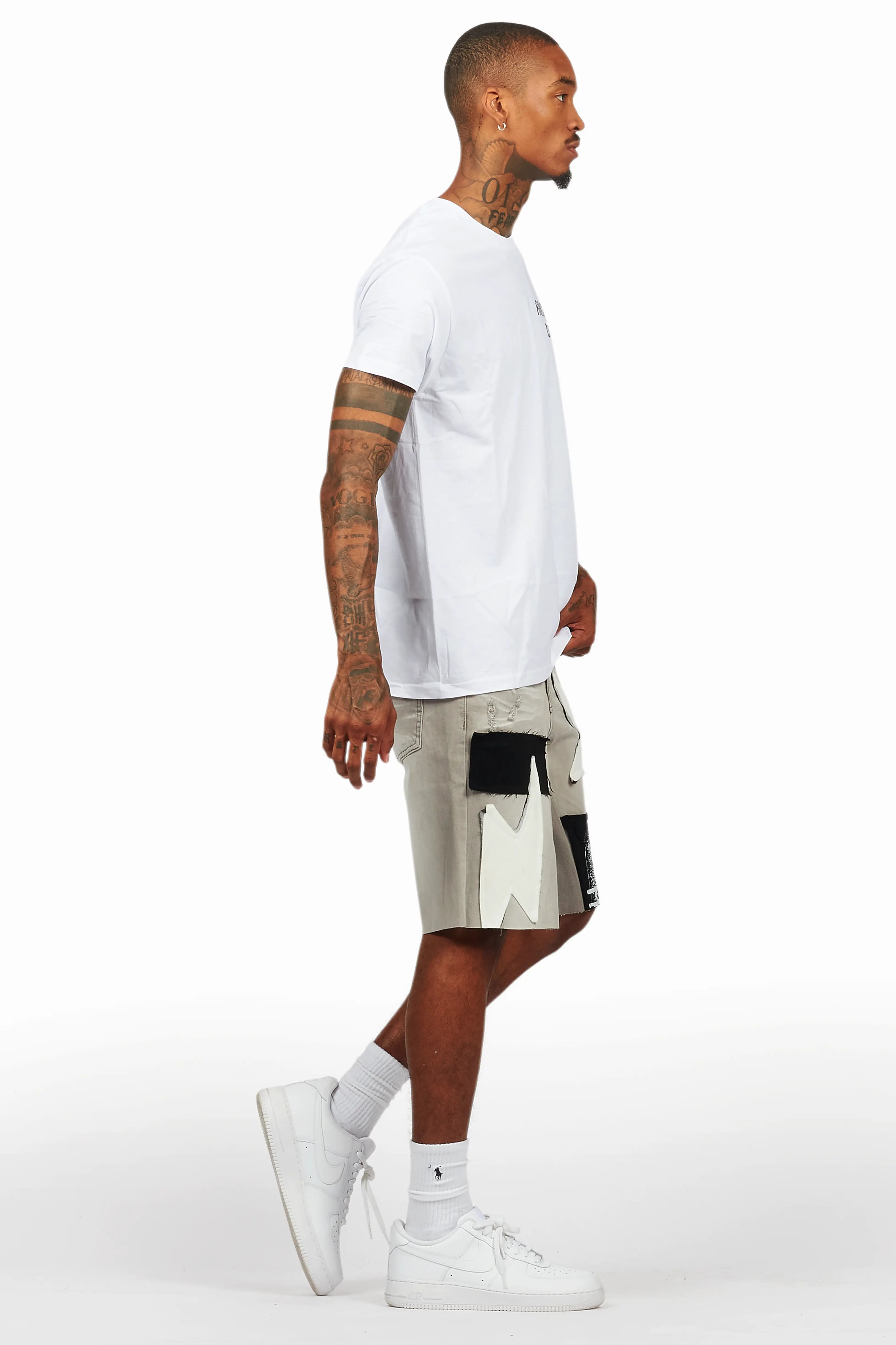 Akos White T-Shirt/Denim Short Set