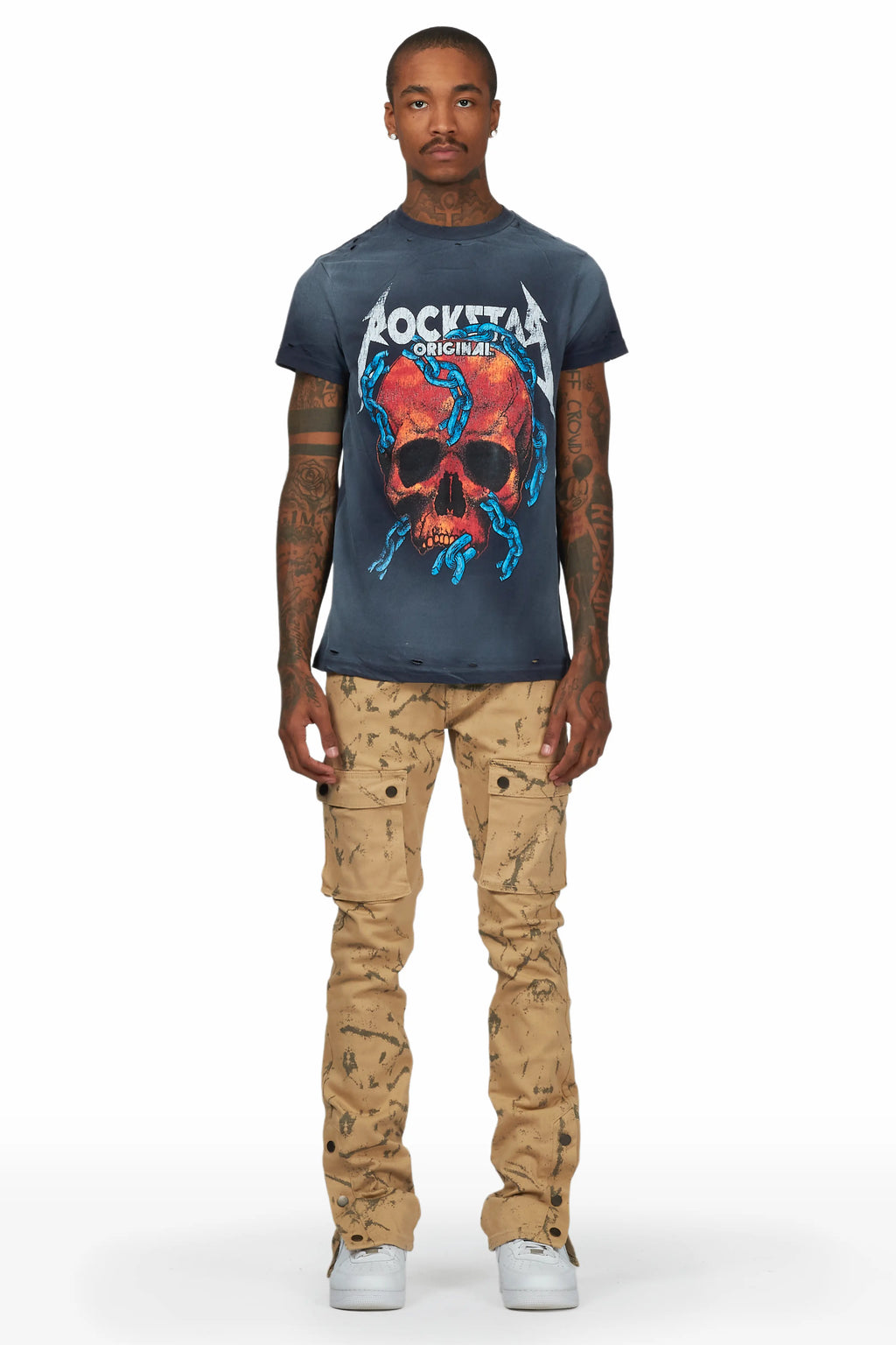 Waage Marble Khaki Cargo Stacked Flare Jean