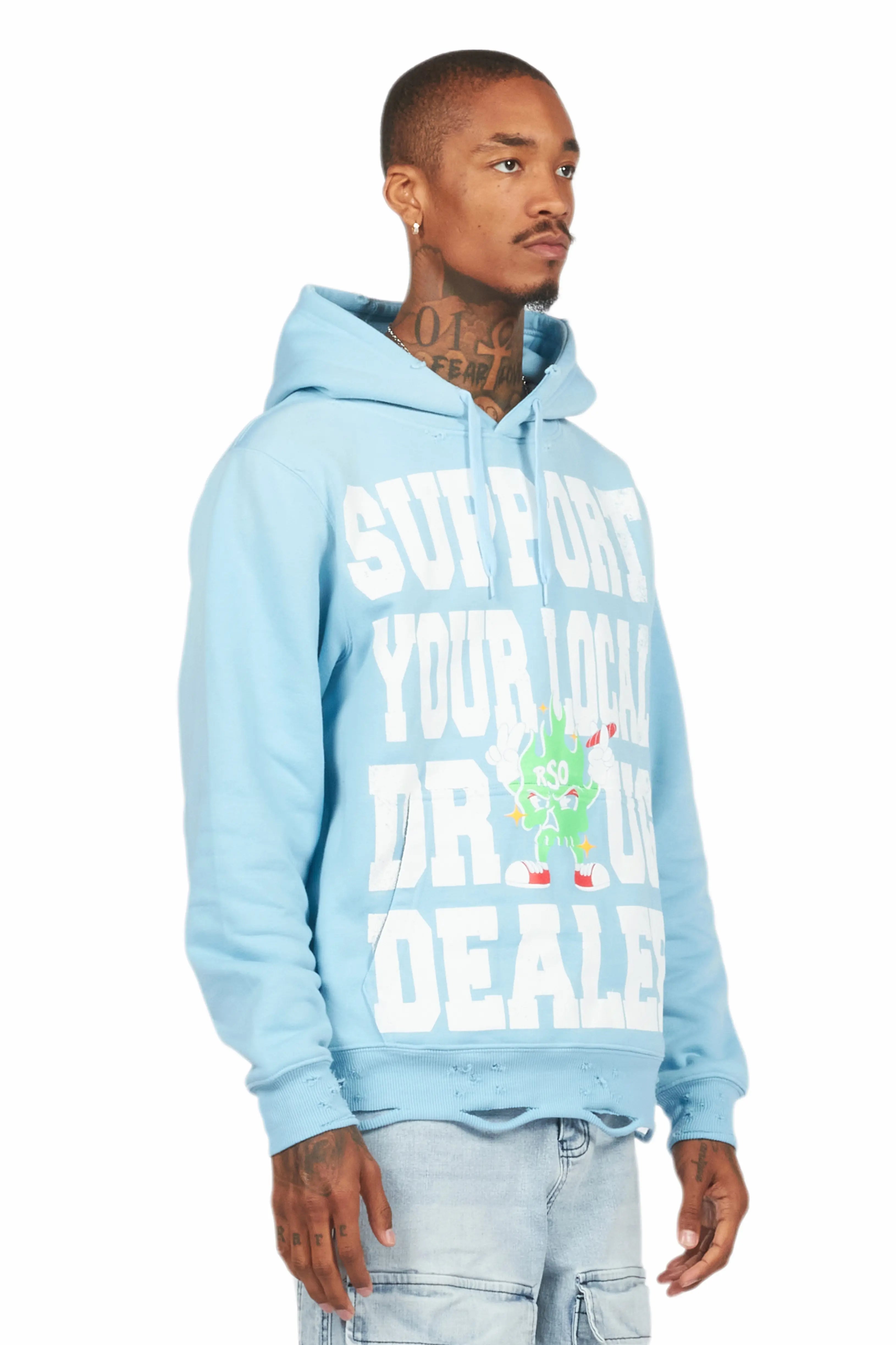 Tarl Baby Blue Distressed Graphic Hoodie