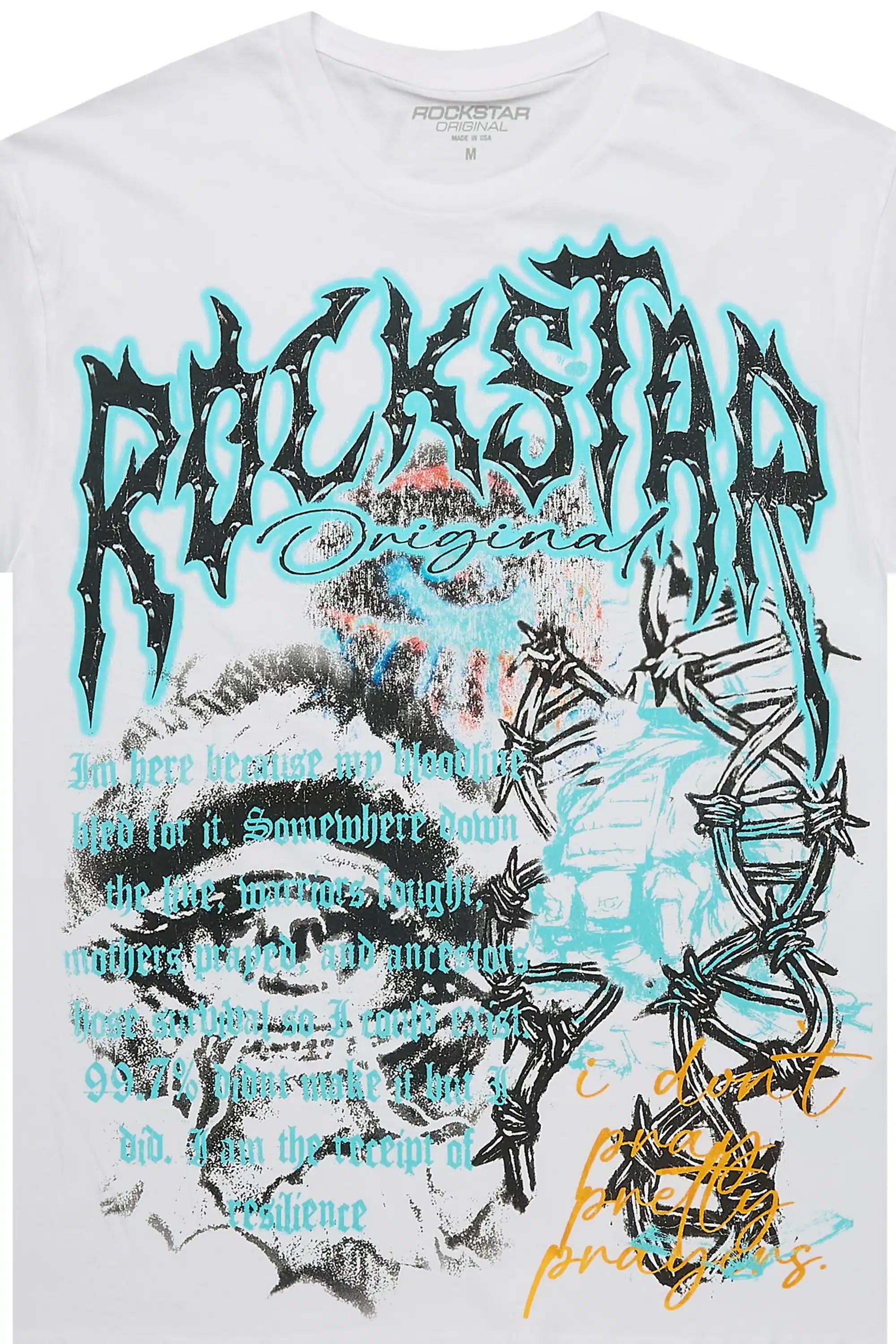 Drai White/Blue Oversized Graphic T-Shirt