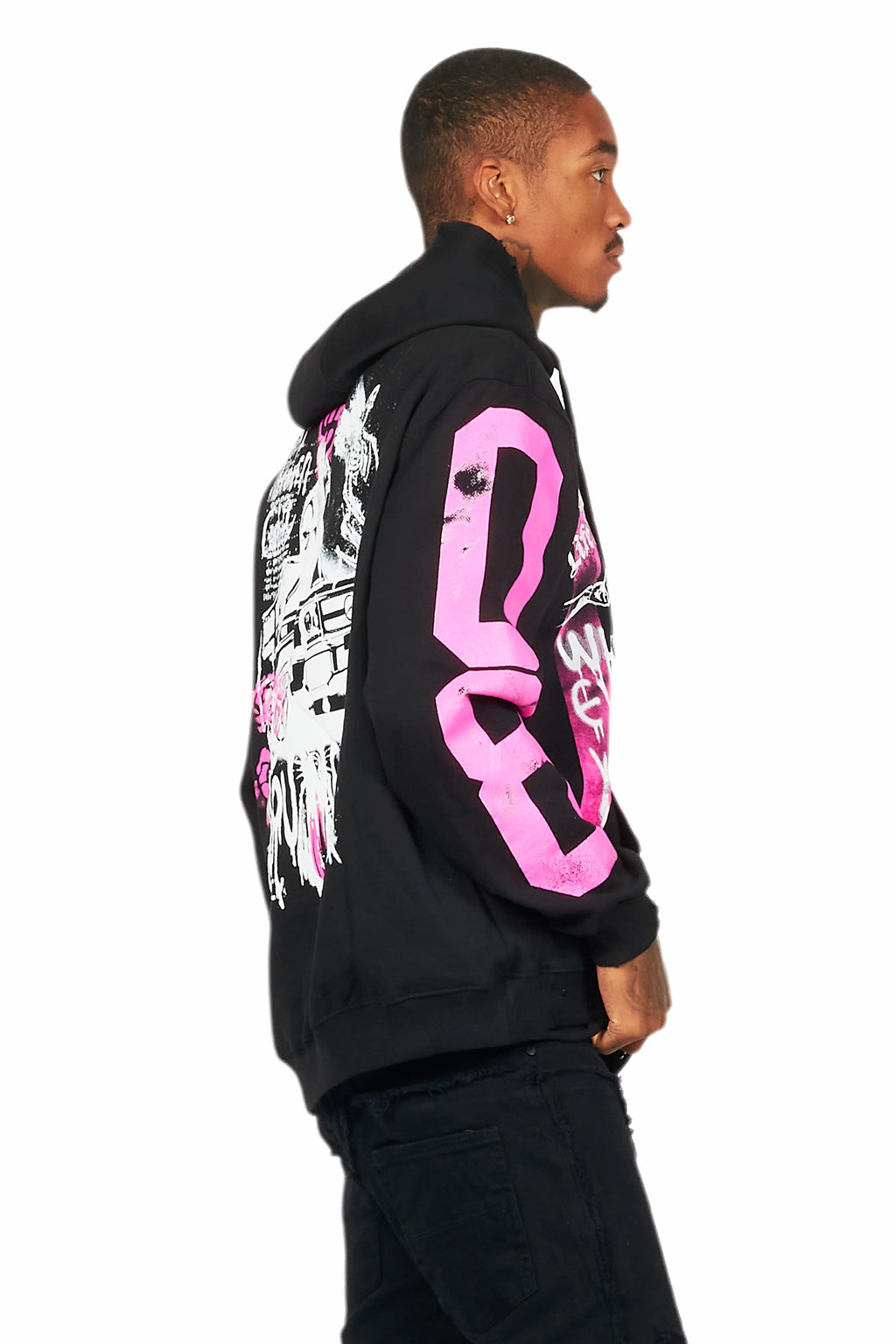 Grill Black/Pink Distressed Graphic Hoodie