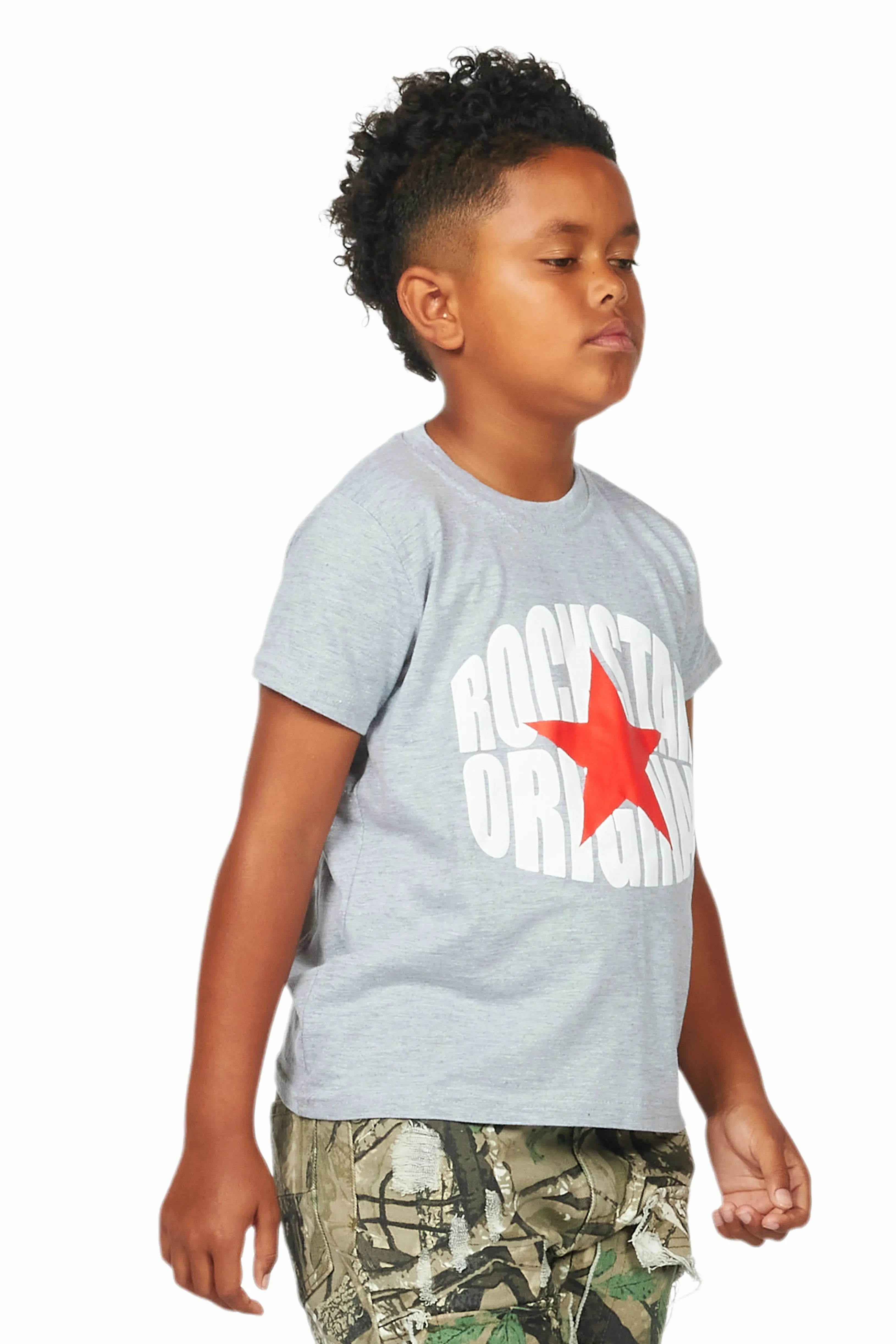 Boys Ezra Grey/Red Graphic T-Shirt