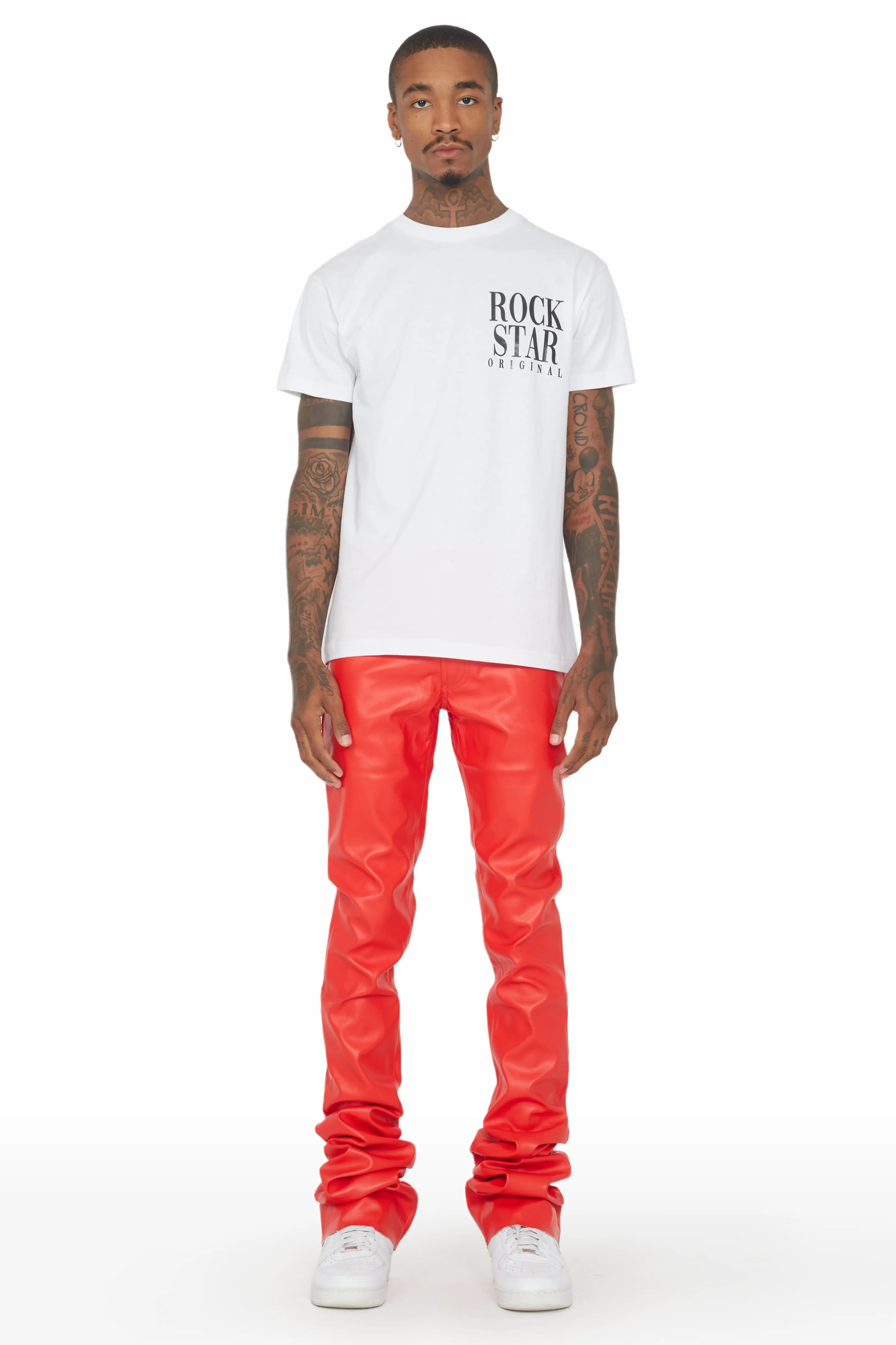 Ricky Red Super Stacked Faux Leather Pant