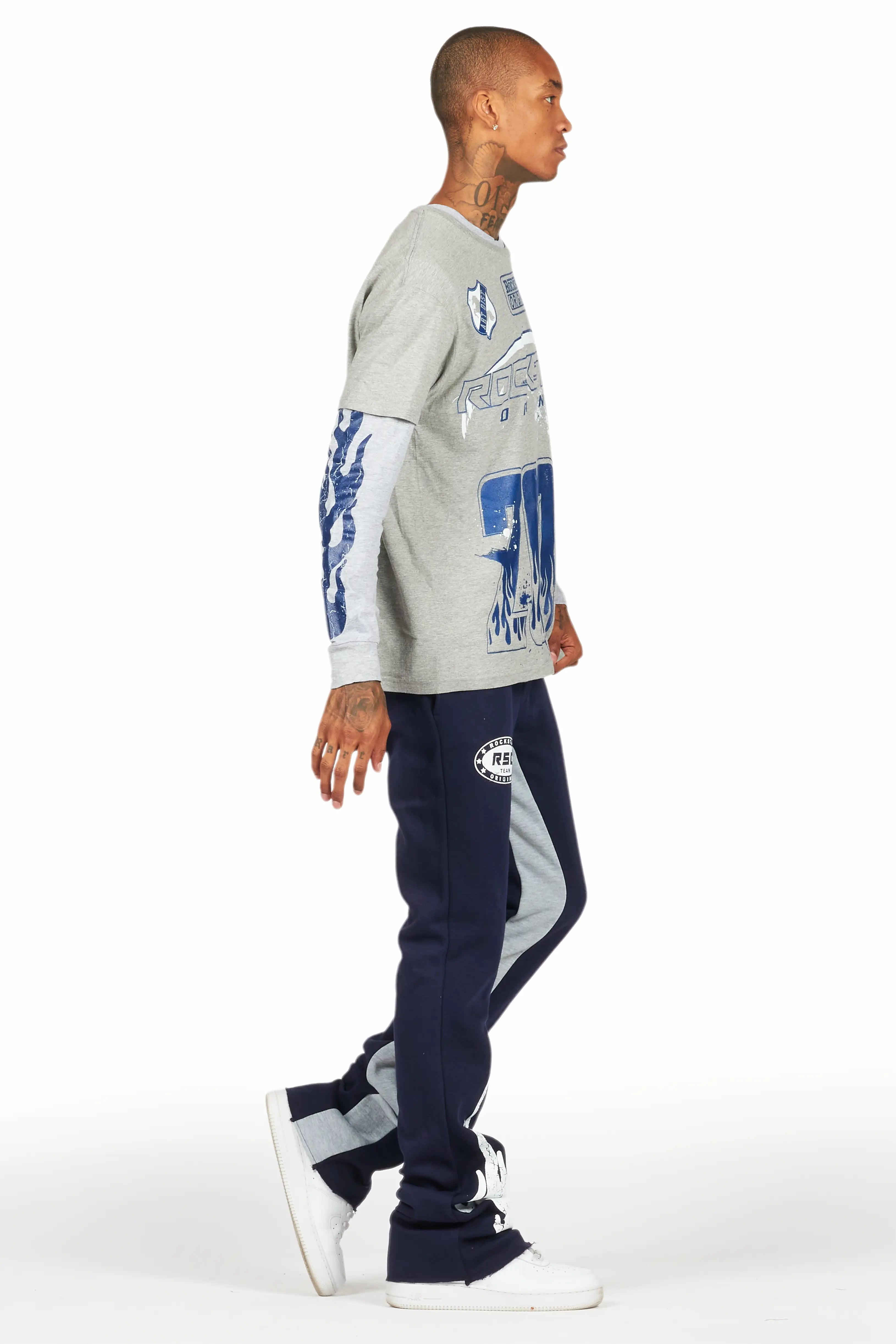 Amos Heather Grey Double Layer T-Shirt/Stacked Baggy Pant Set