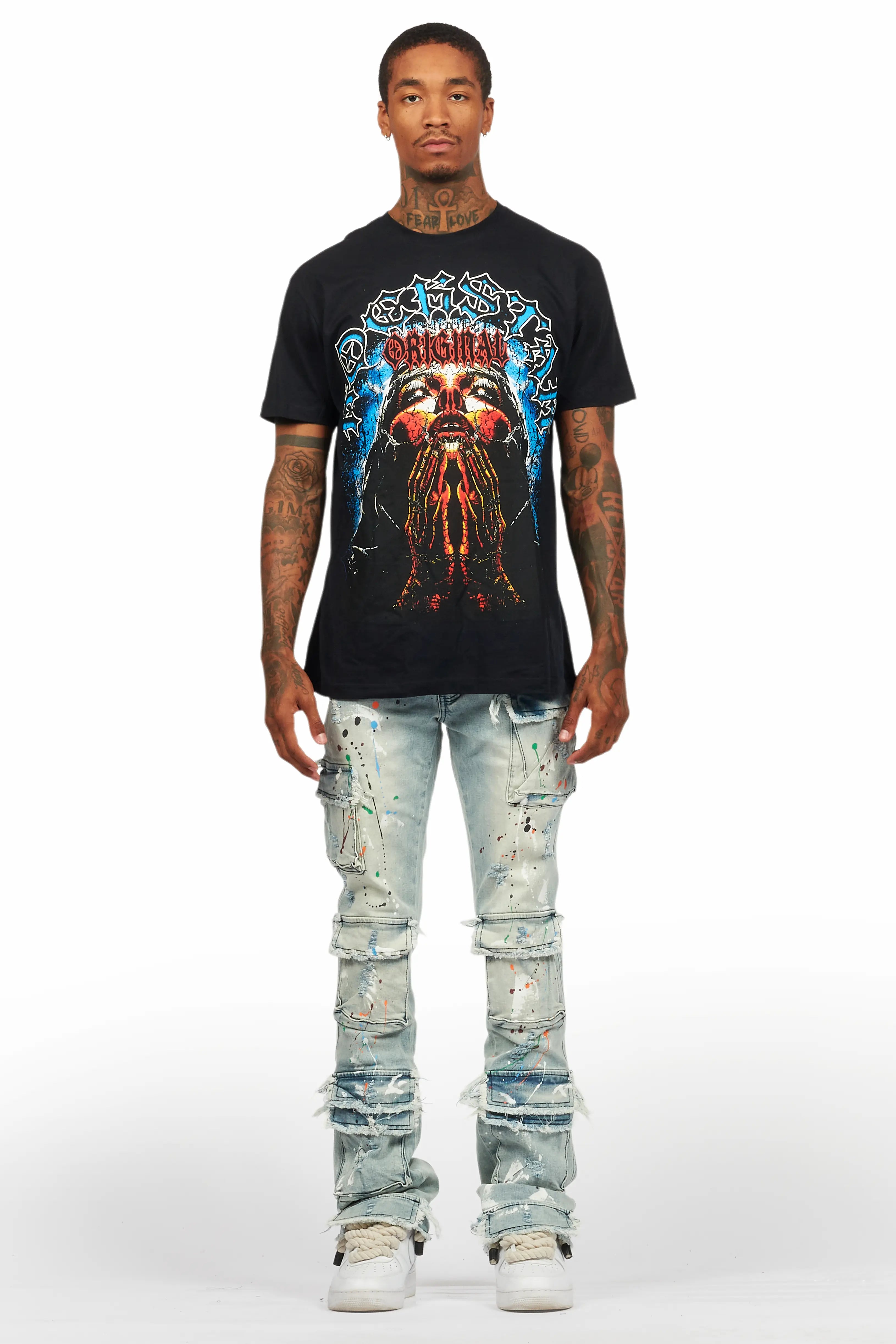 Dallan Black/Blue T-Shirt/Stacked Flare Jean Bundle