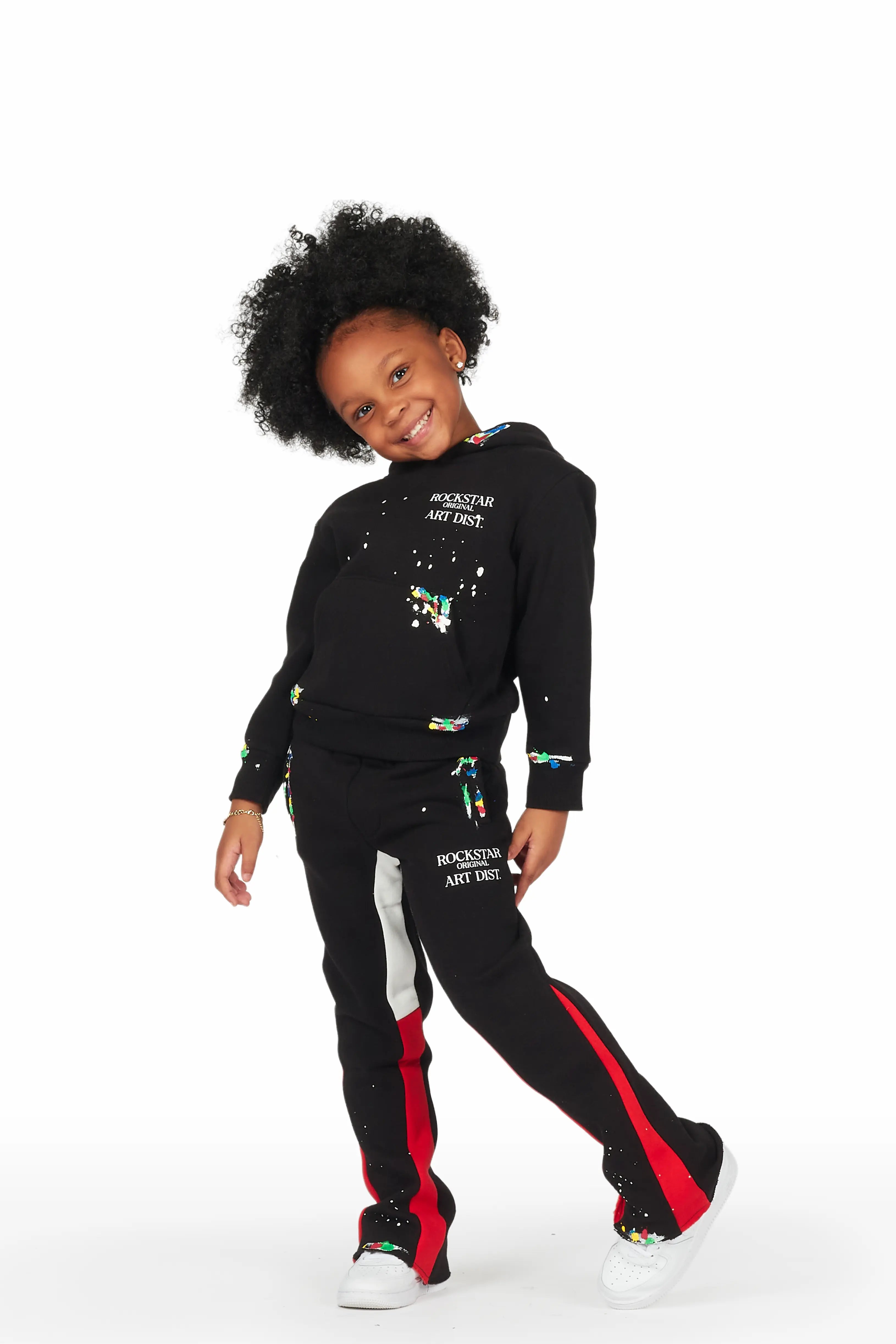 Girls Artie Black/Red Hoodie Stacked Flare Track Set