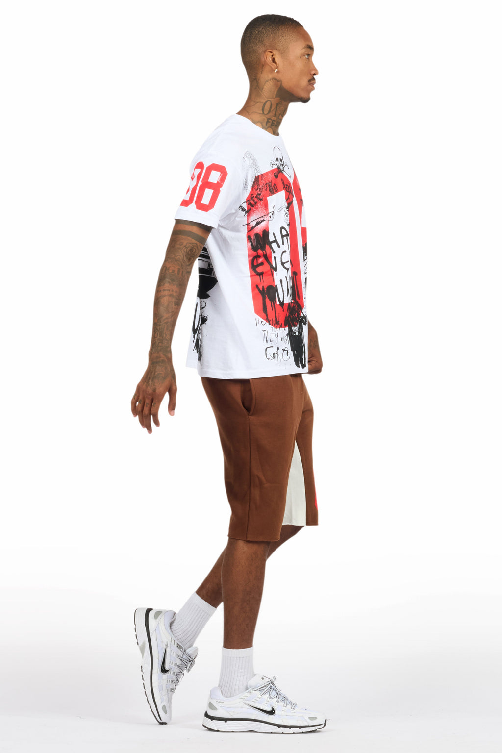 Grill White/Brown Graphic T-Shirt Short Set