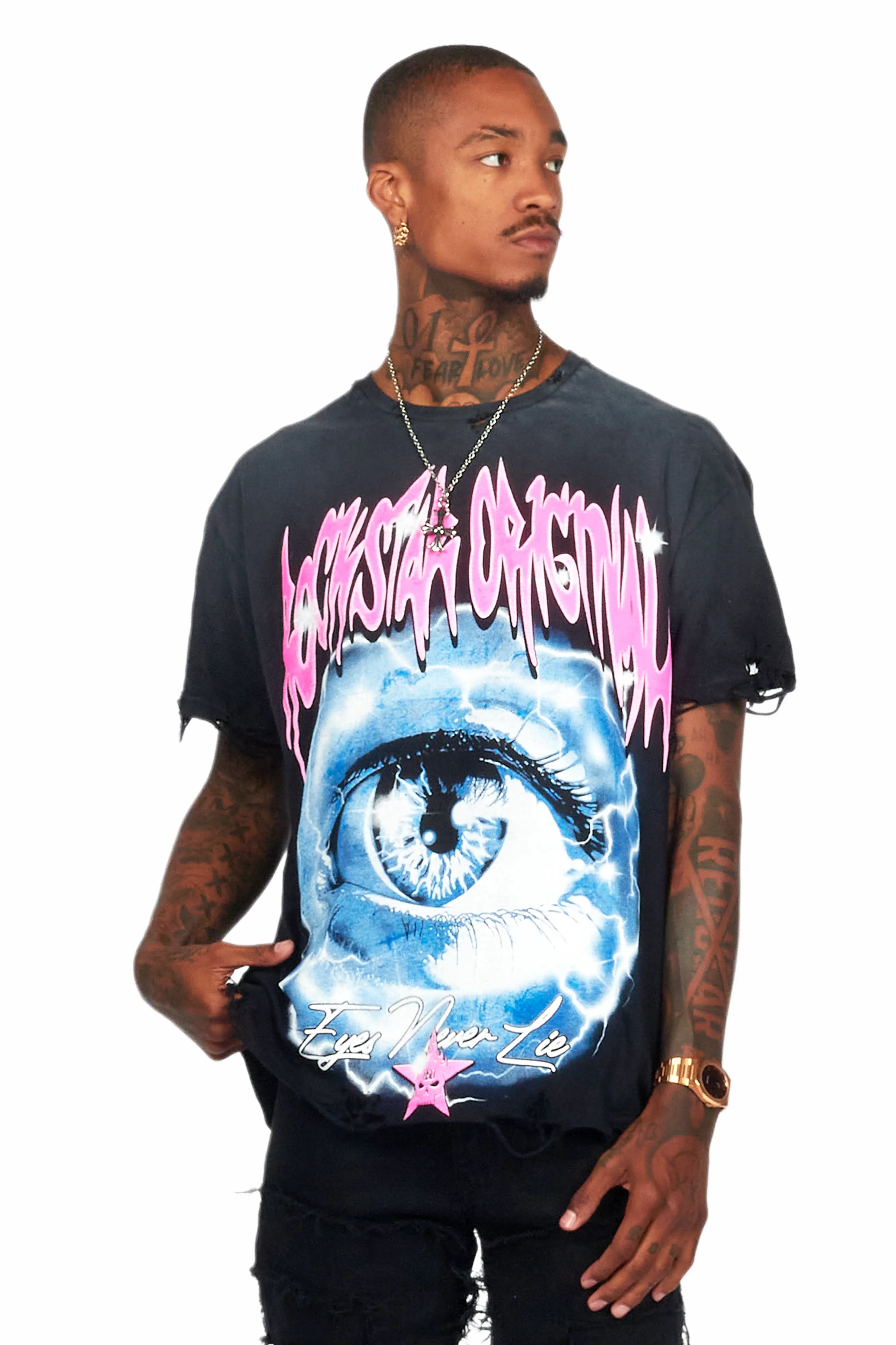 Pello Black Oversized Graphic T-Shirt