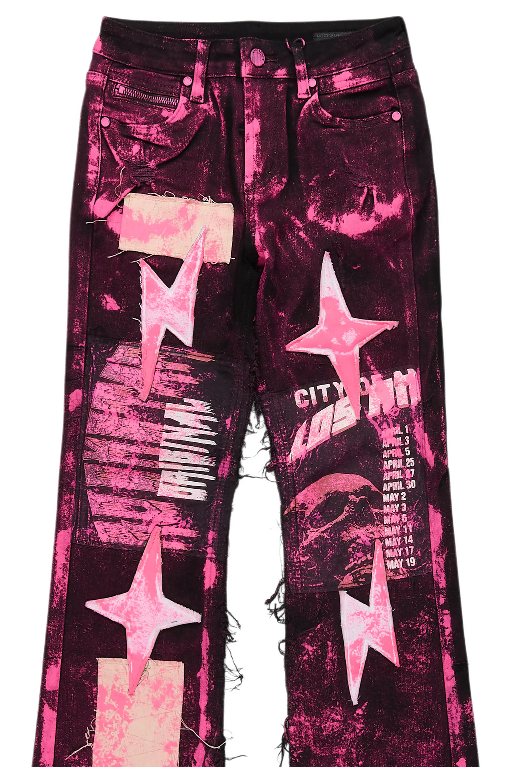 Boys Vinnie Black/Pink Roller Paint Stacked Flare Jean