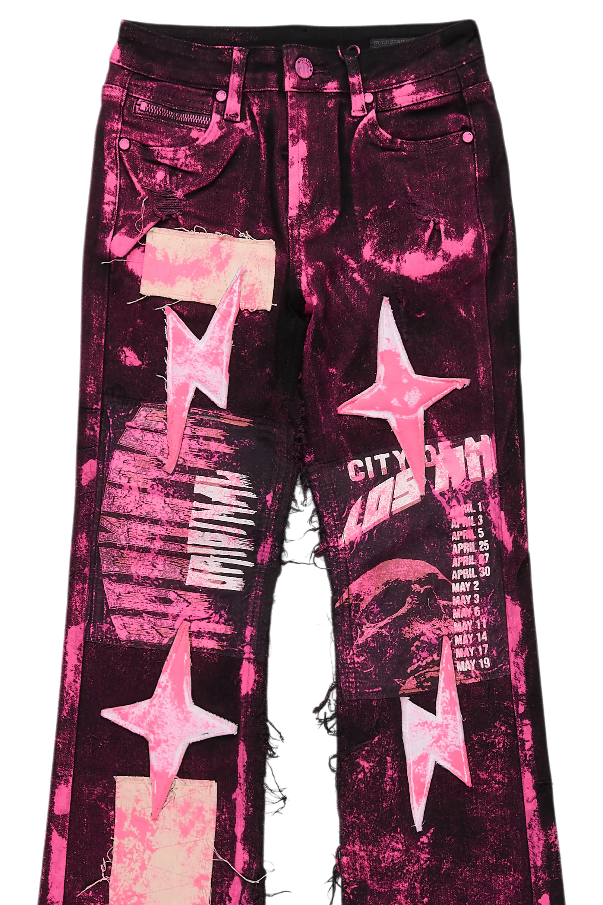Boys Vinnie Black/Pink Roller Paint Stacked Flare Jean