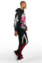 Kastell Black Hoodie/Stacked Flare Track Pant Set