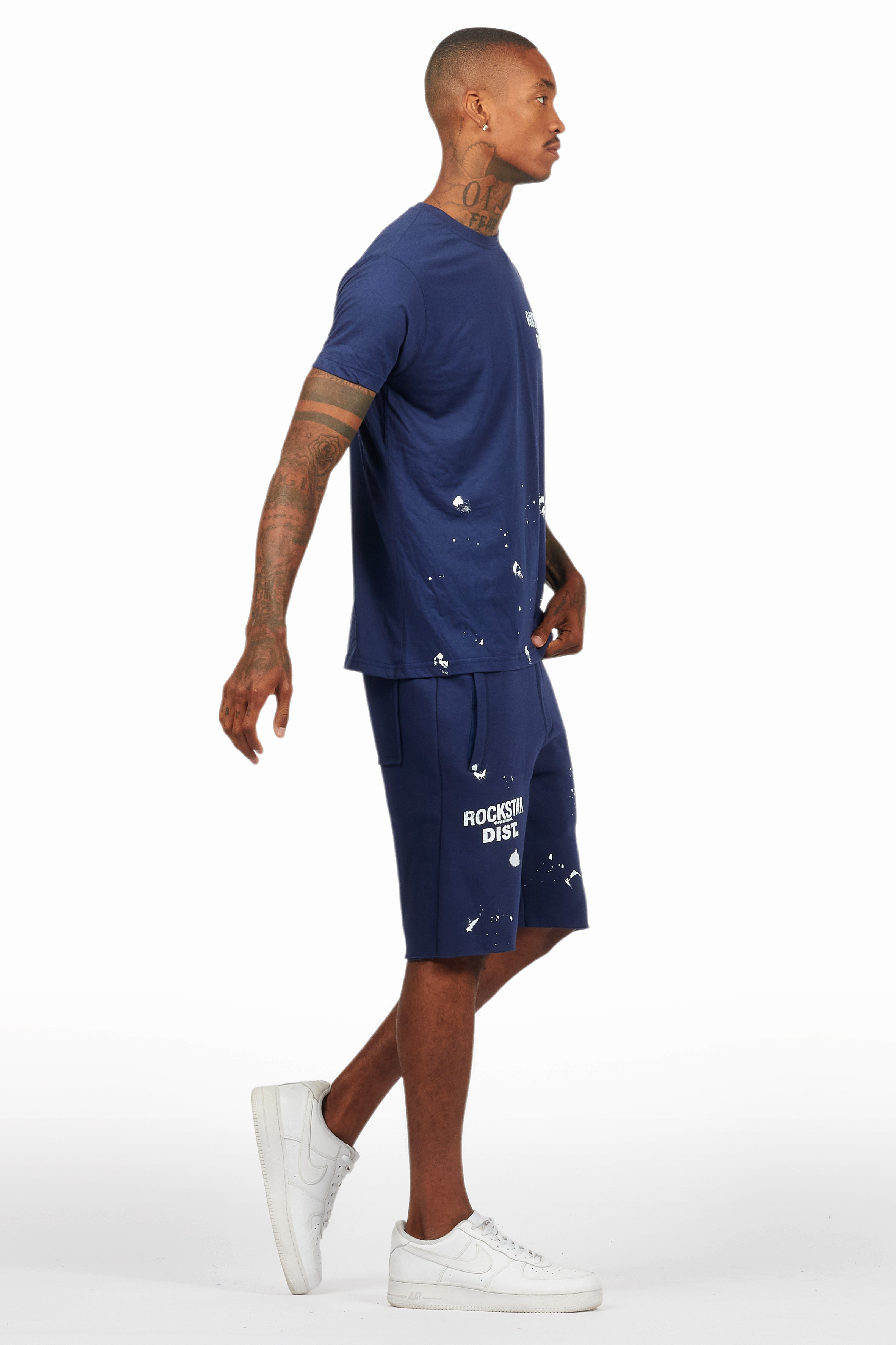 Raffer Navy T-Shirt/Raw Edge Short Set