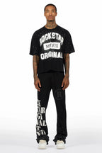 Borya Black Rhinestone T-Shirt/Baggy Stacked Track Set