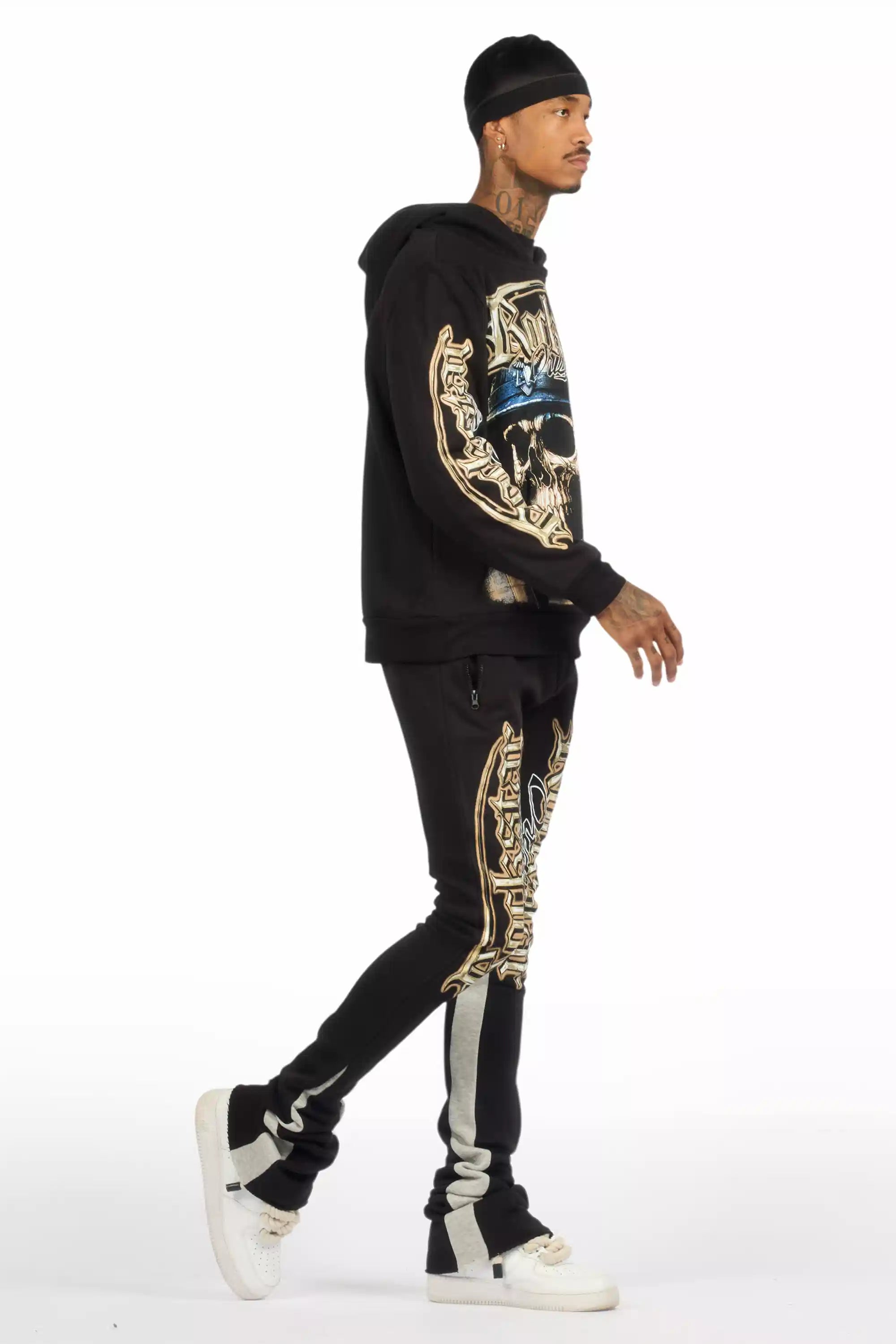 Kyce Black/Beige Hoodie/Super Stacked Track Set