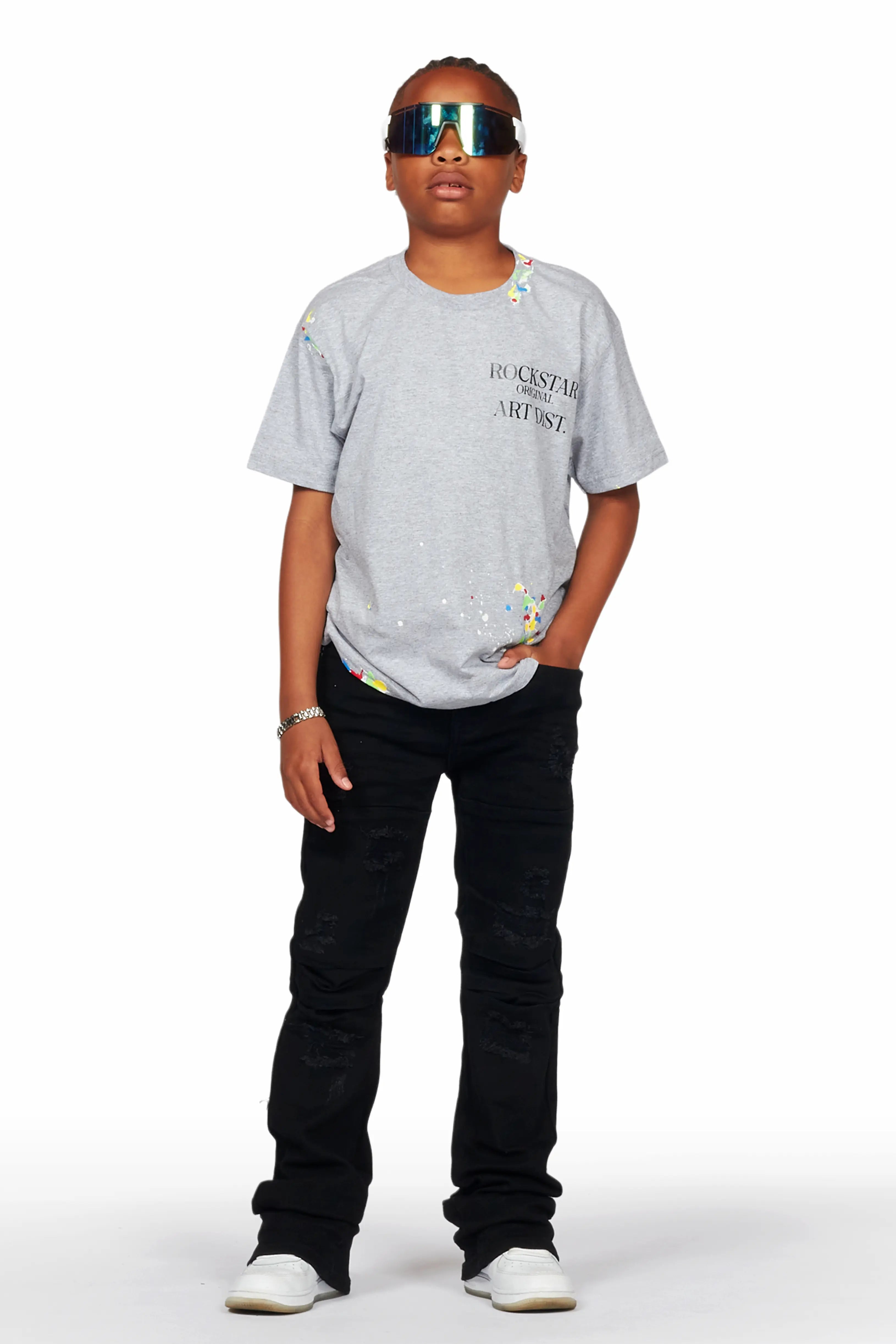 Boys Wald Jet Black Stacked Flare Jean