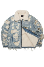 Faro Blue Denim Sherpa Puffer Jacket