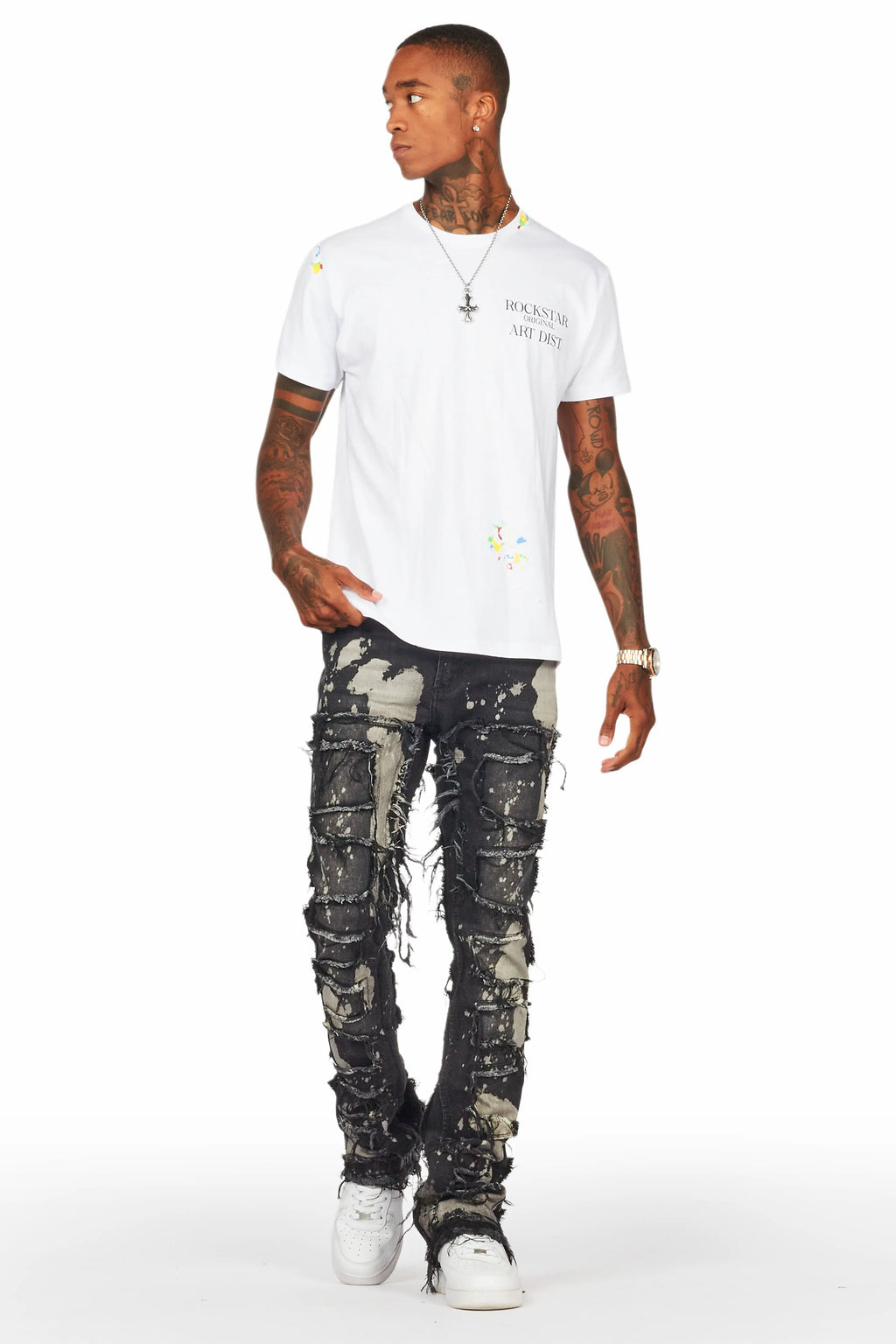 Laban Black Bleach Stacked Flare Jean