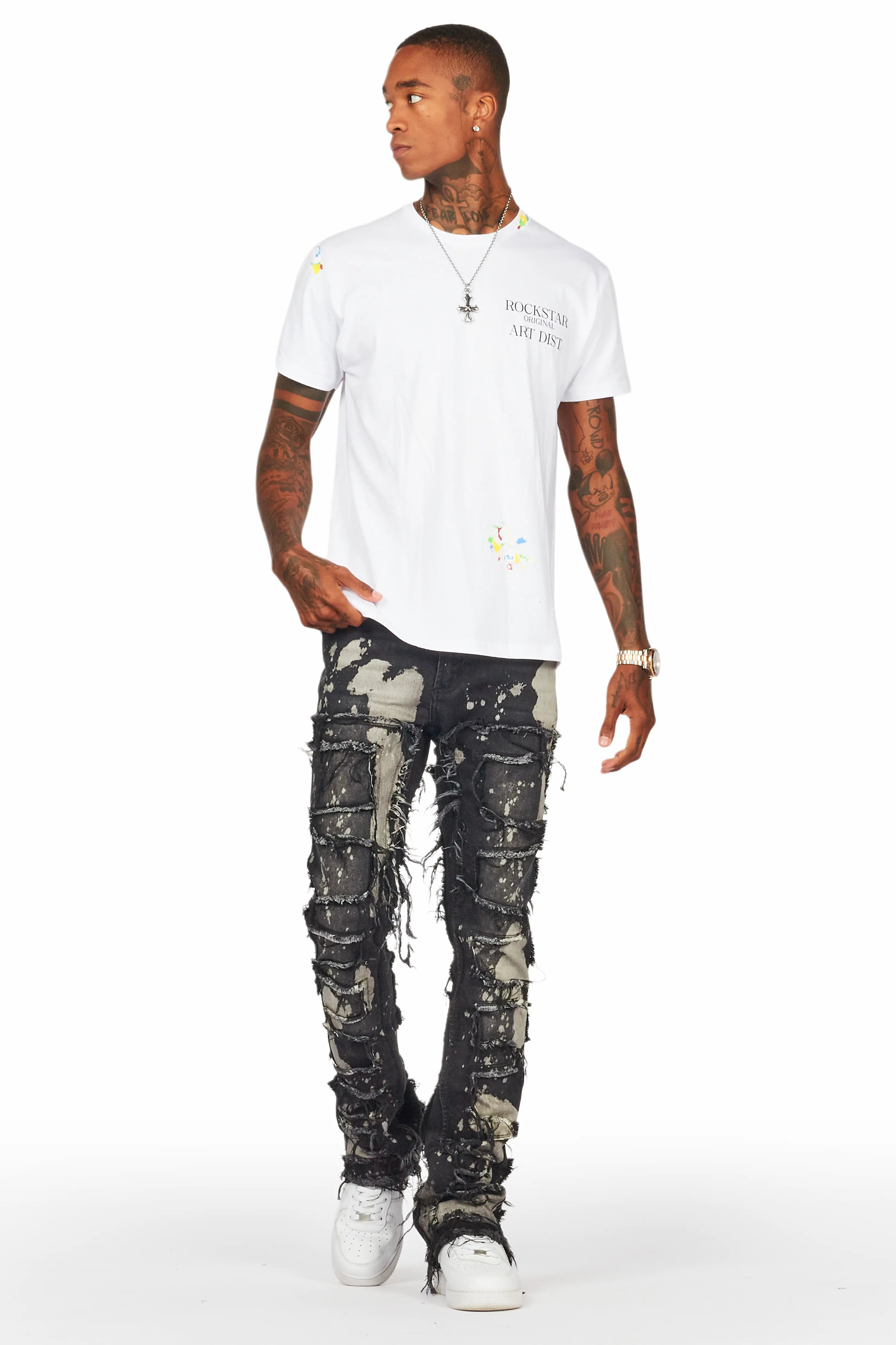 Laban Black Bleach Stacked Flare Jean