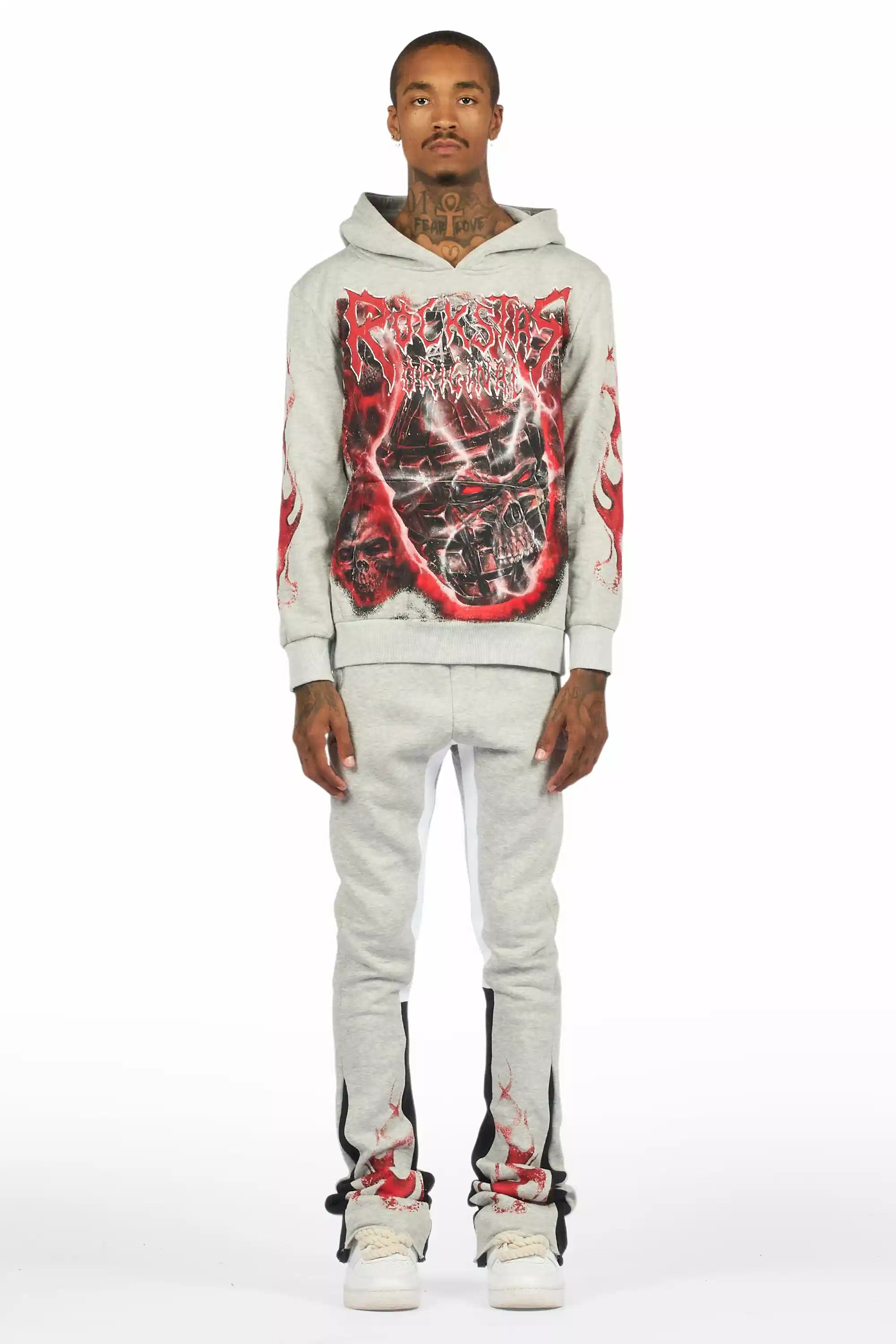 Torrez Heather Grey/Red Hoodie/Stacked Track Set