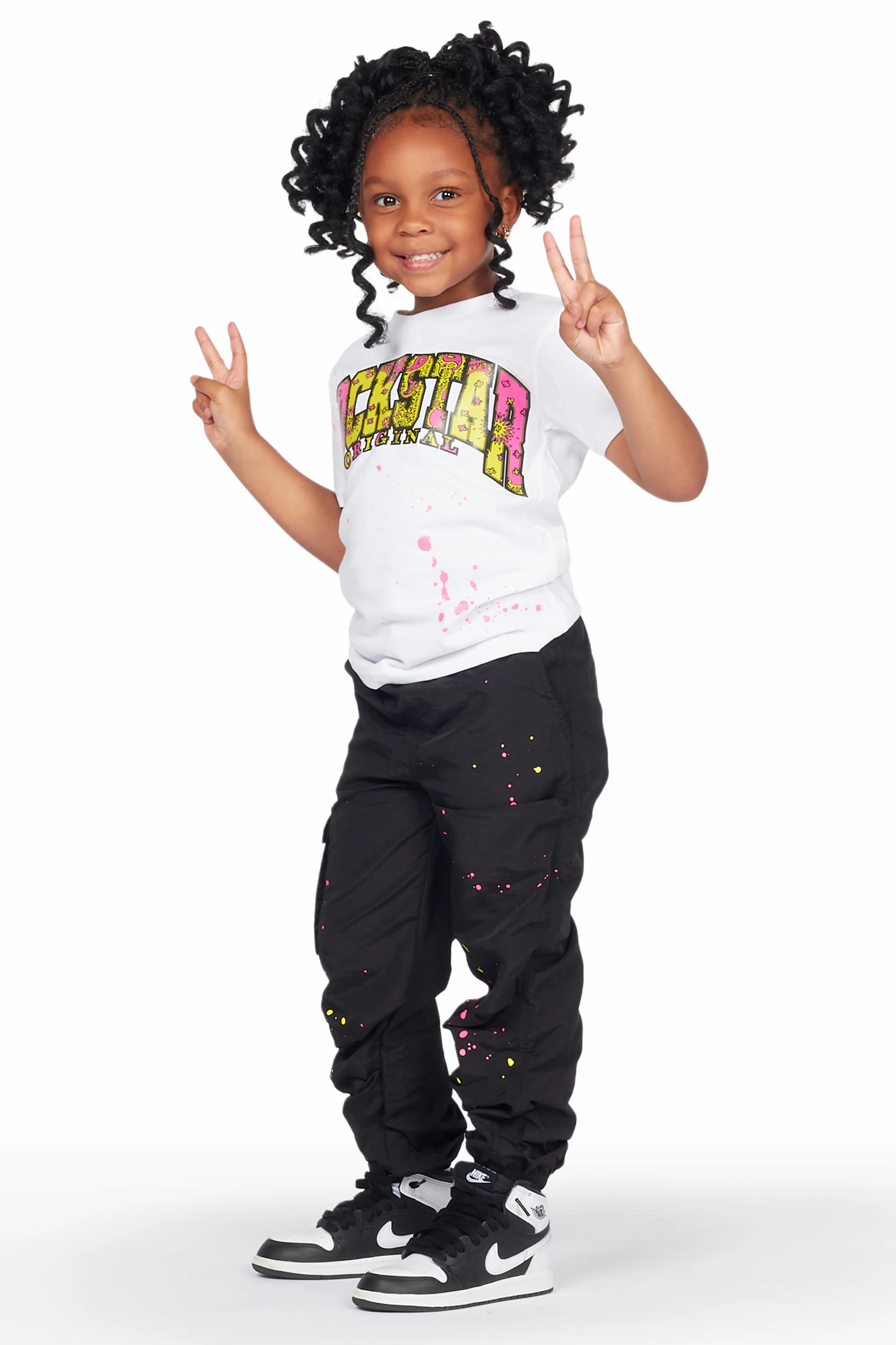 Girls Odie White/Black T-Shirt Cargo Jogger Set